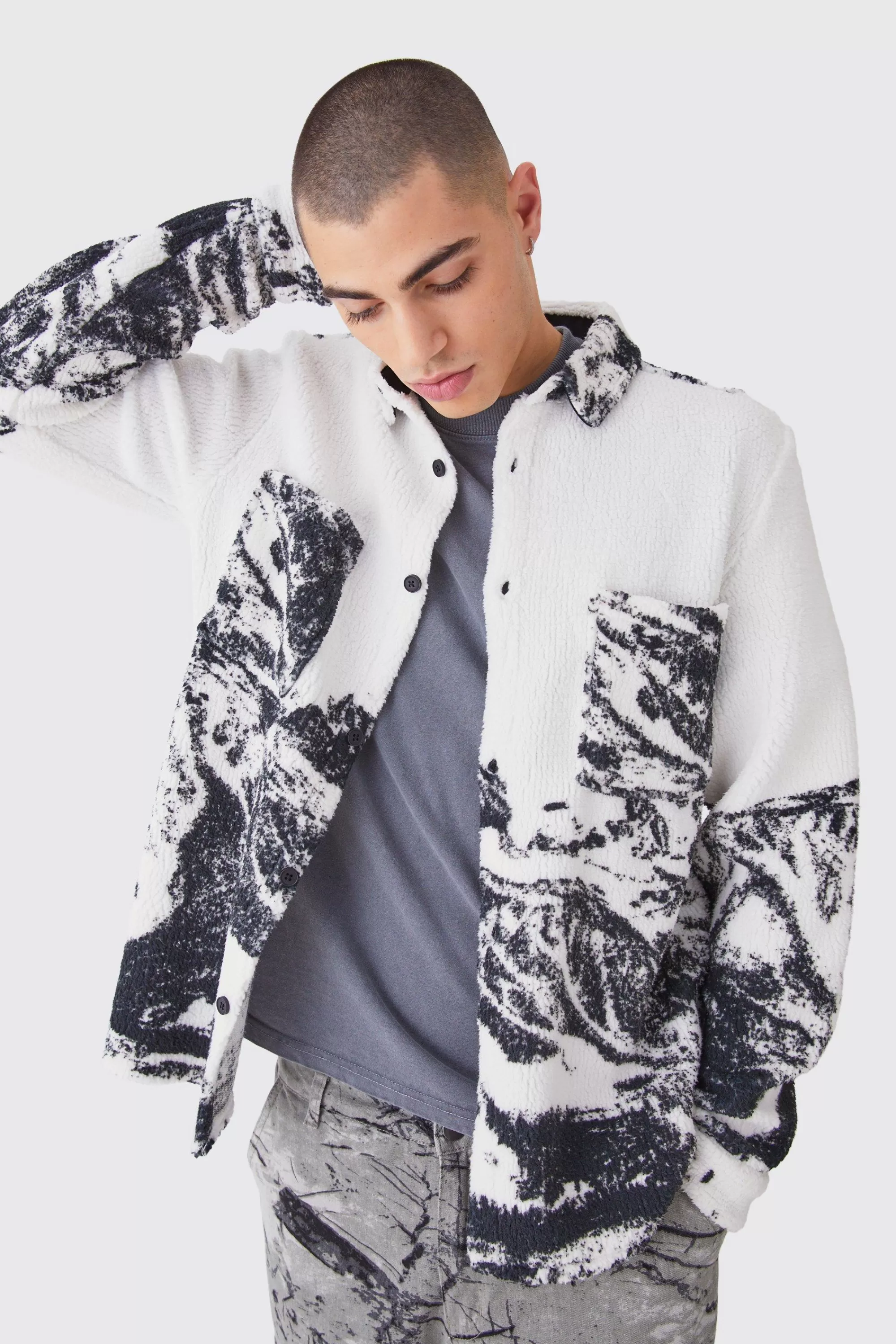 boohooMAN Borg Simple Mountain Overshirt | UK