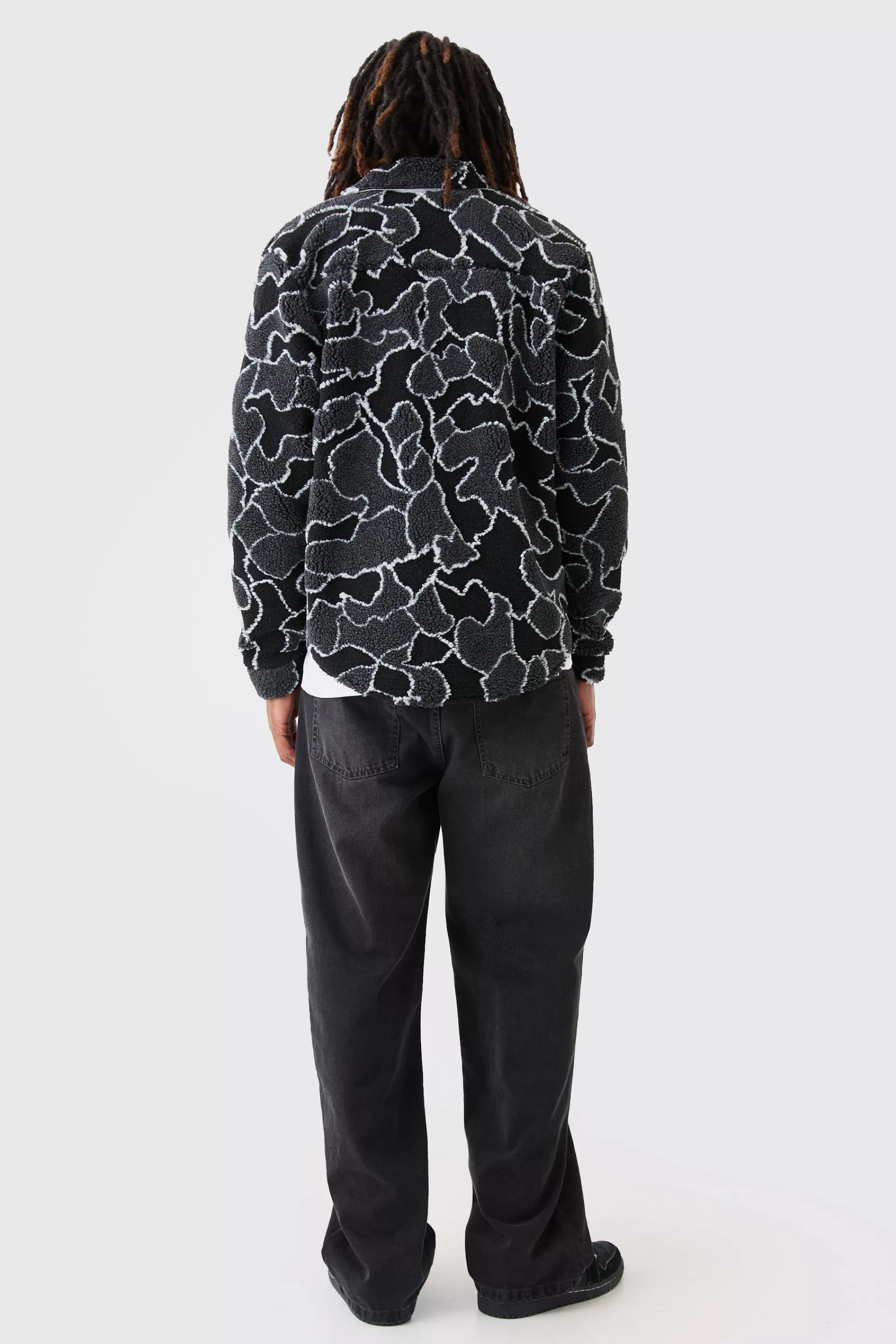 boohooMAN Borg Squiggle Boxy Overshirt | UK