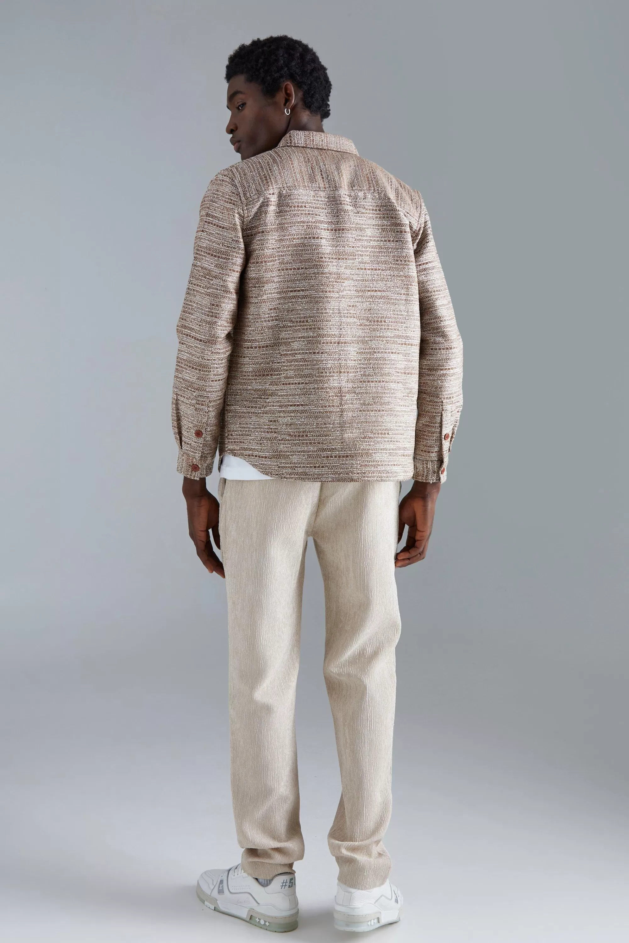 boohooMAN Boucle Heavyweight Patch Pocket Overshirt | UK