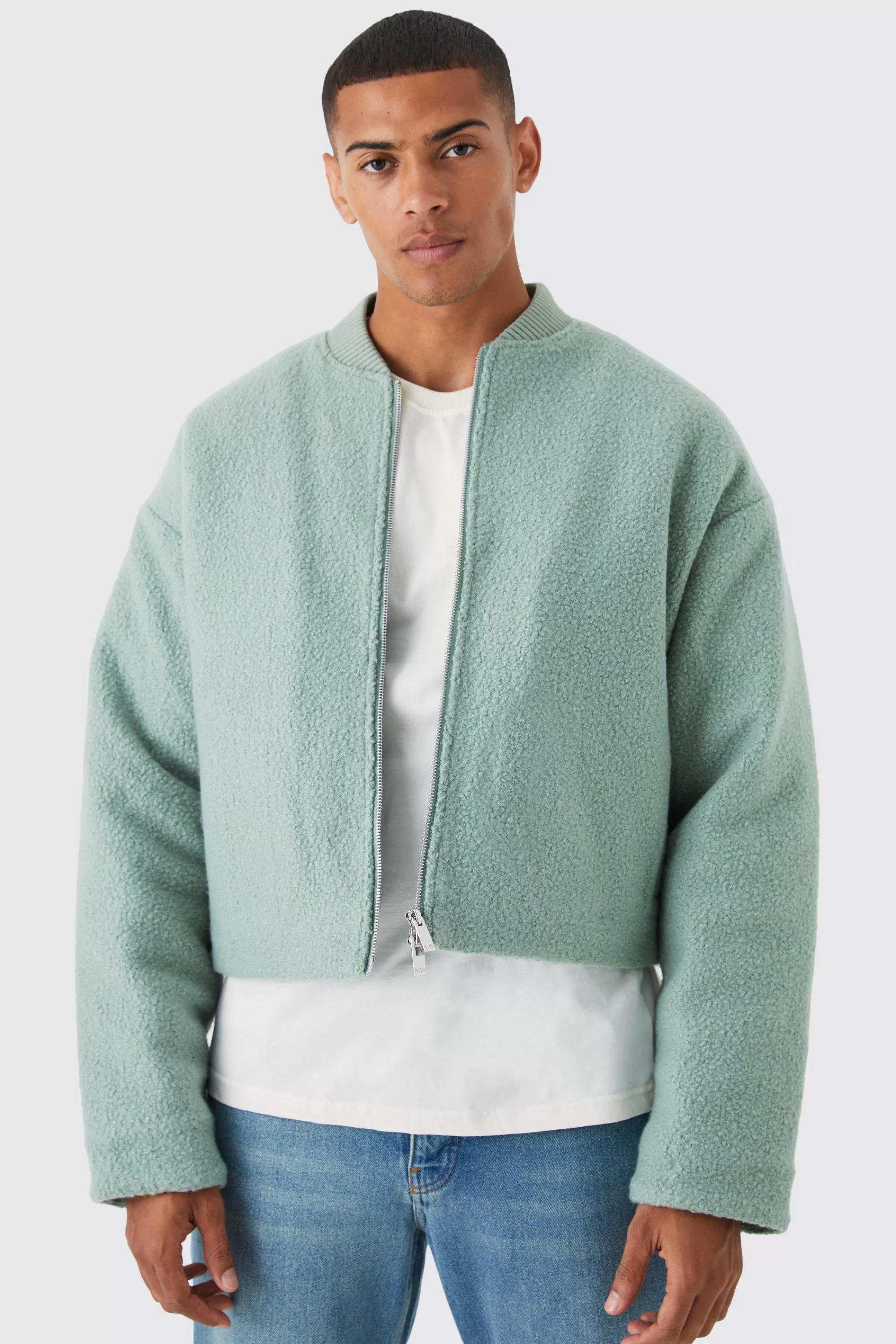 boohooMAN Boucle Textured Padded Bomber | UK