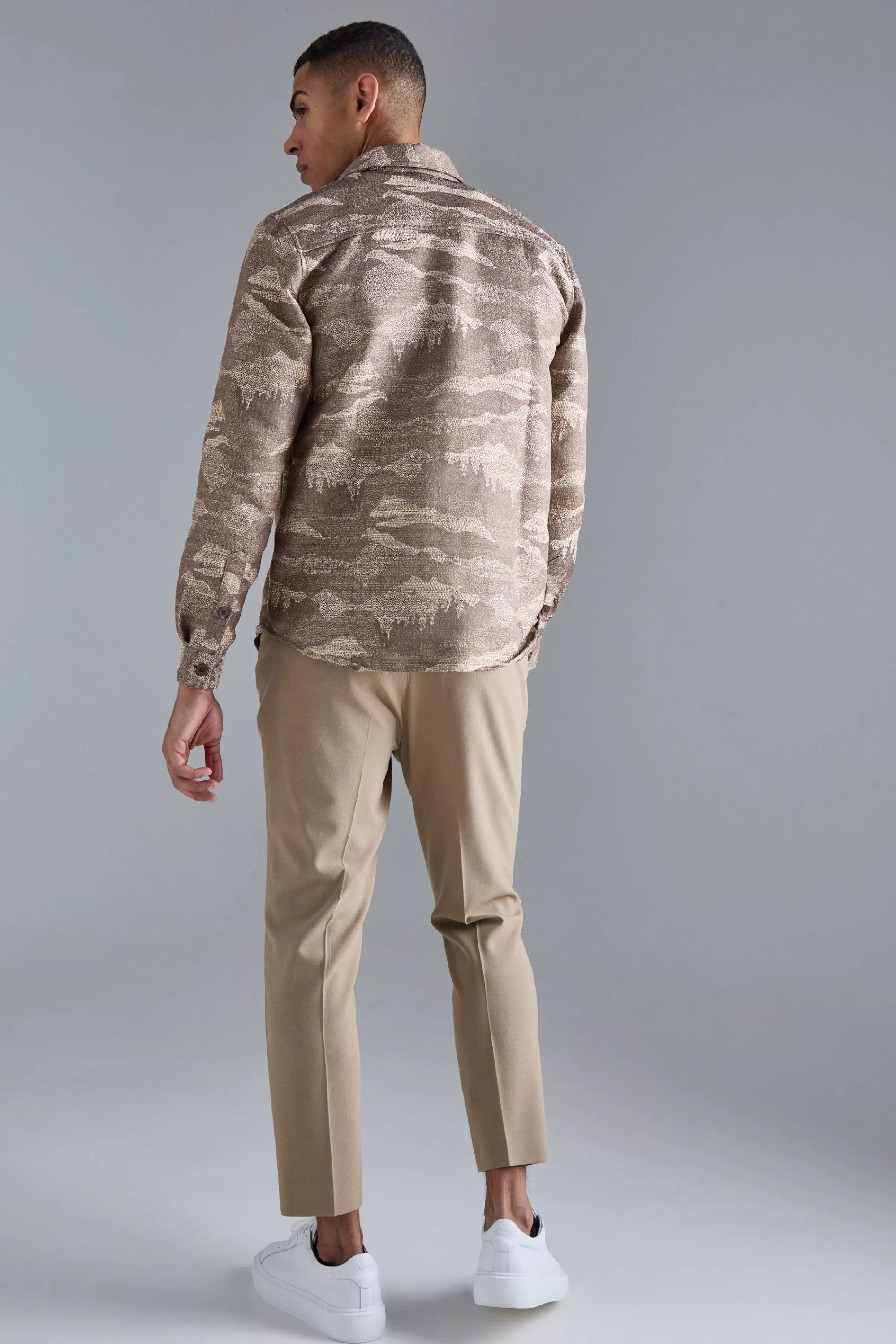 boohooMAN Boucle Tonal Camo Patch Pocket Overshirt | UK