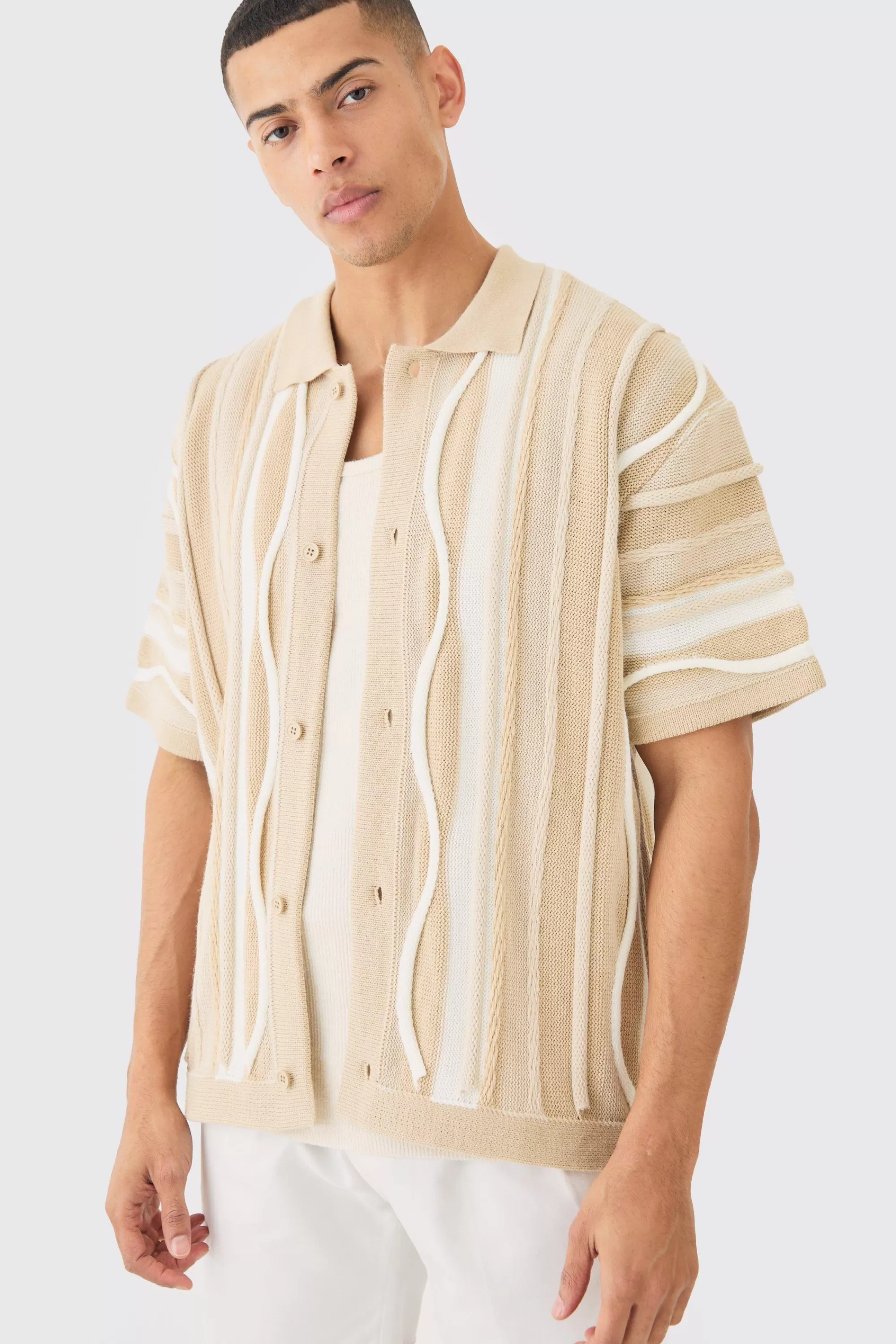 boohooMAN Boxy 3d Jacquard Knit Shirt | UK