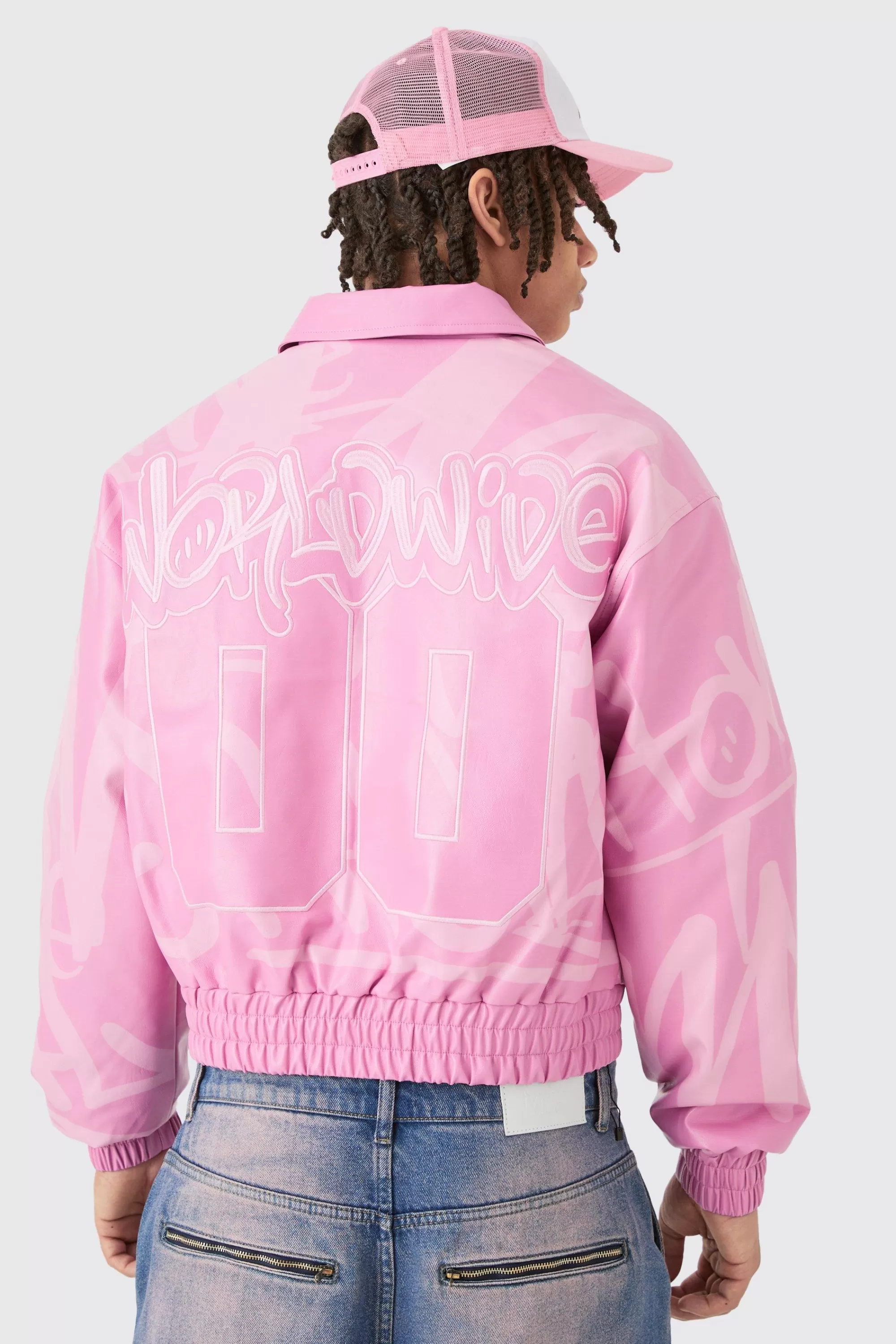 boohooMAN Boxy Bm Printed Collared Bomber Jacket In | UK
