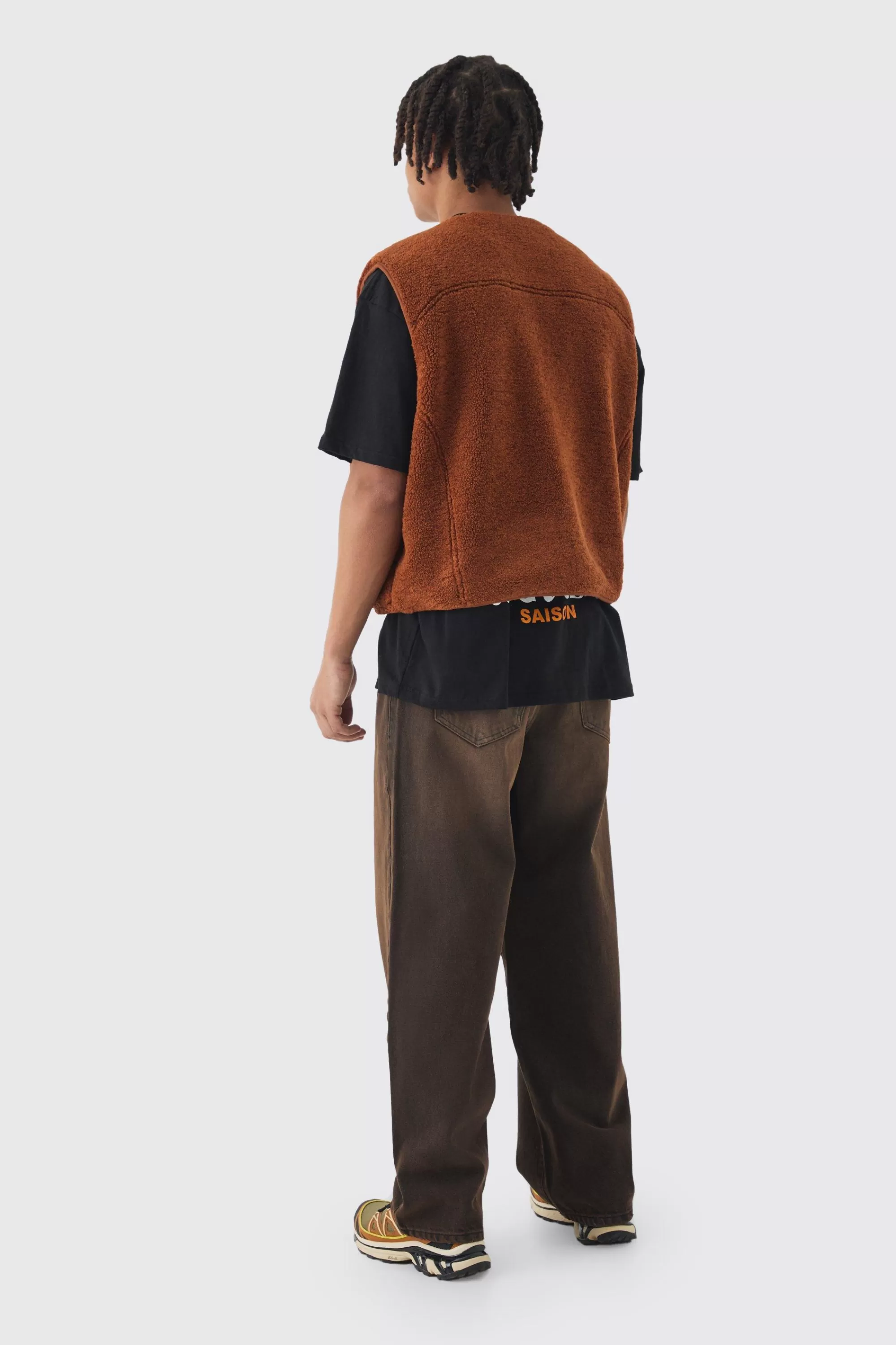 boohooMAN Boxy Borg Pocket Detail Gilet In | UK