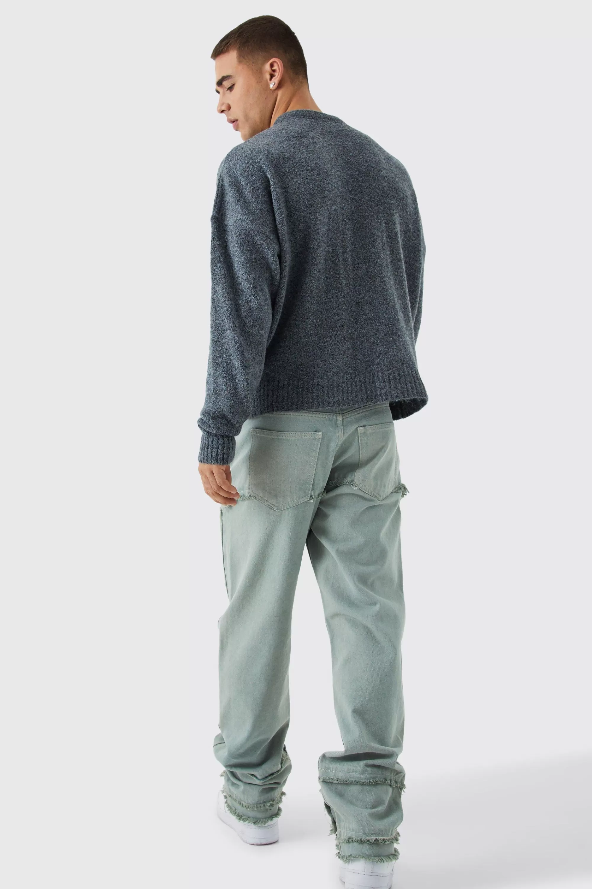 boohooMAN Boxy Boucle Knit Extended Neck Jumper | UK