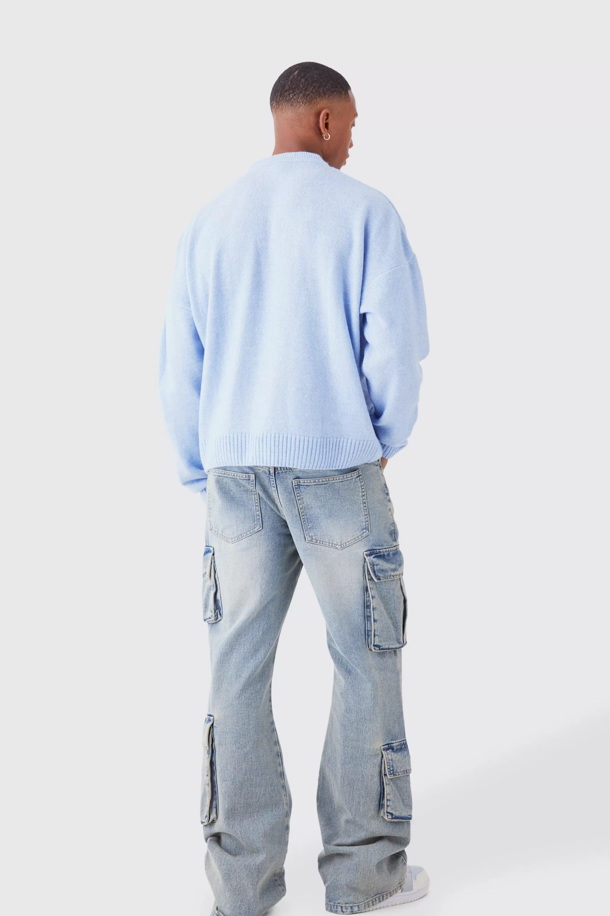 boohooMAN Boxy Brushed Extended Neck Knitted Jumper | UK
