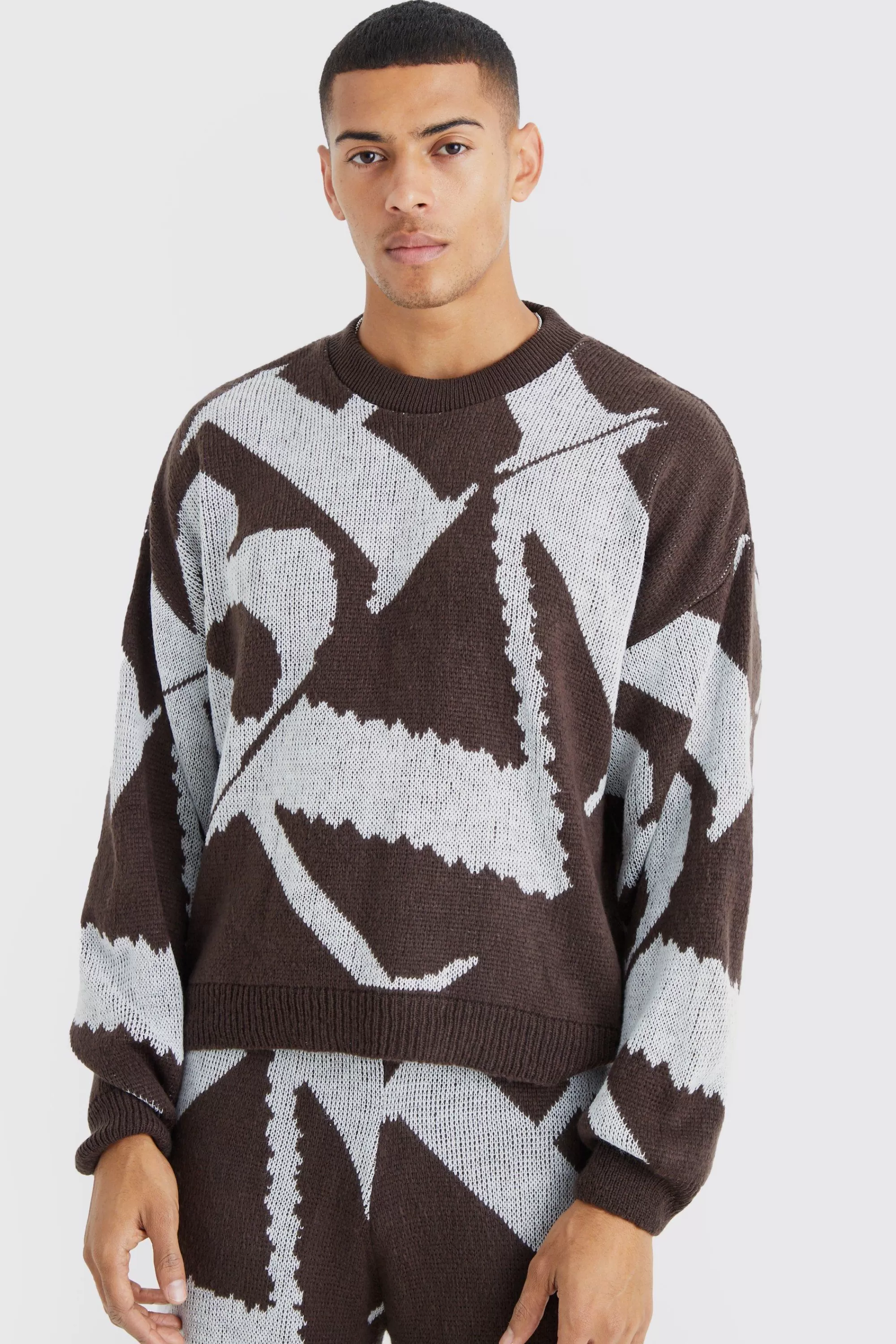 boohooMAN Boxy Brushed Jacquard Knitted Jumper | UK