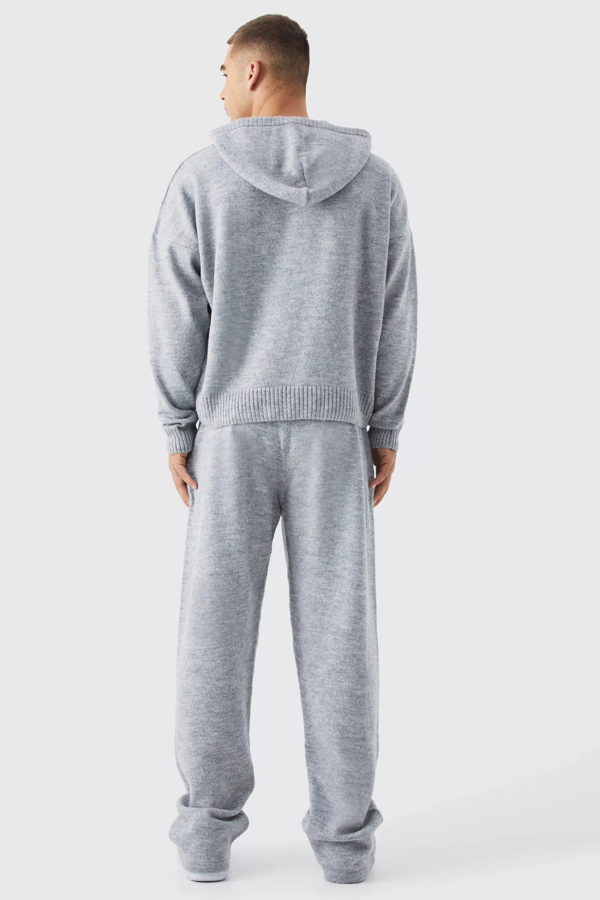 boohooMAN Boxy Brushed Knitted Hoodie | UK