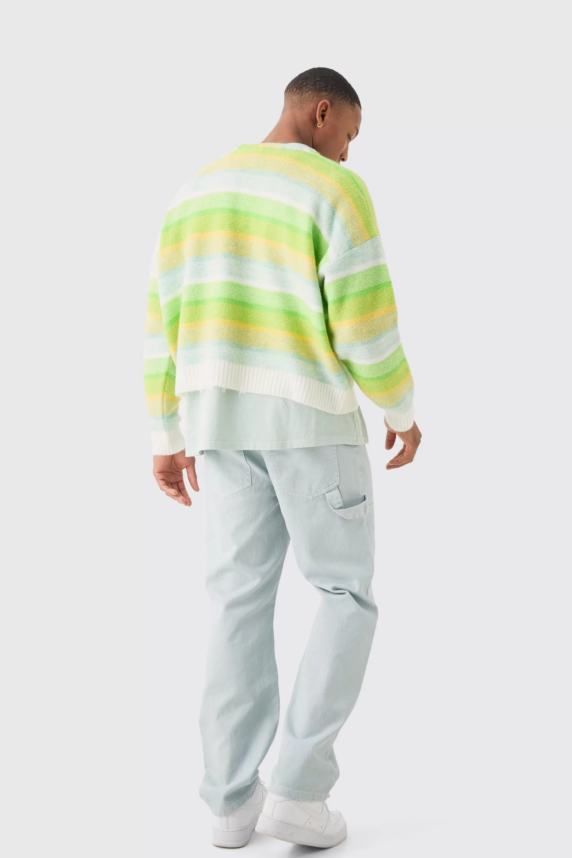 boohooMAN Boxy Brushed Striped Cardigan In | UK