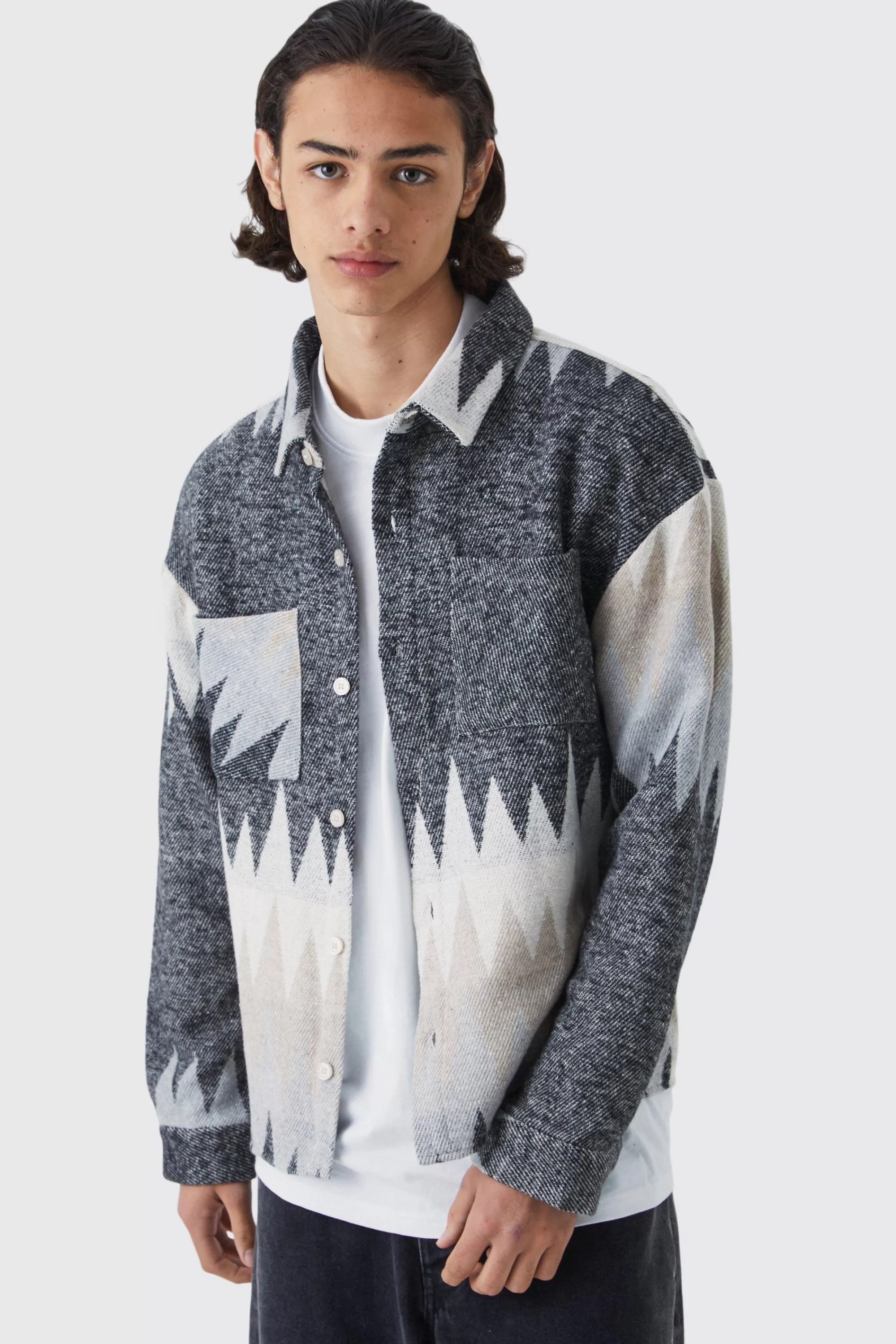 boohooMAN Boxy Button Up Stripe Overshirt | UK