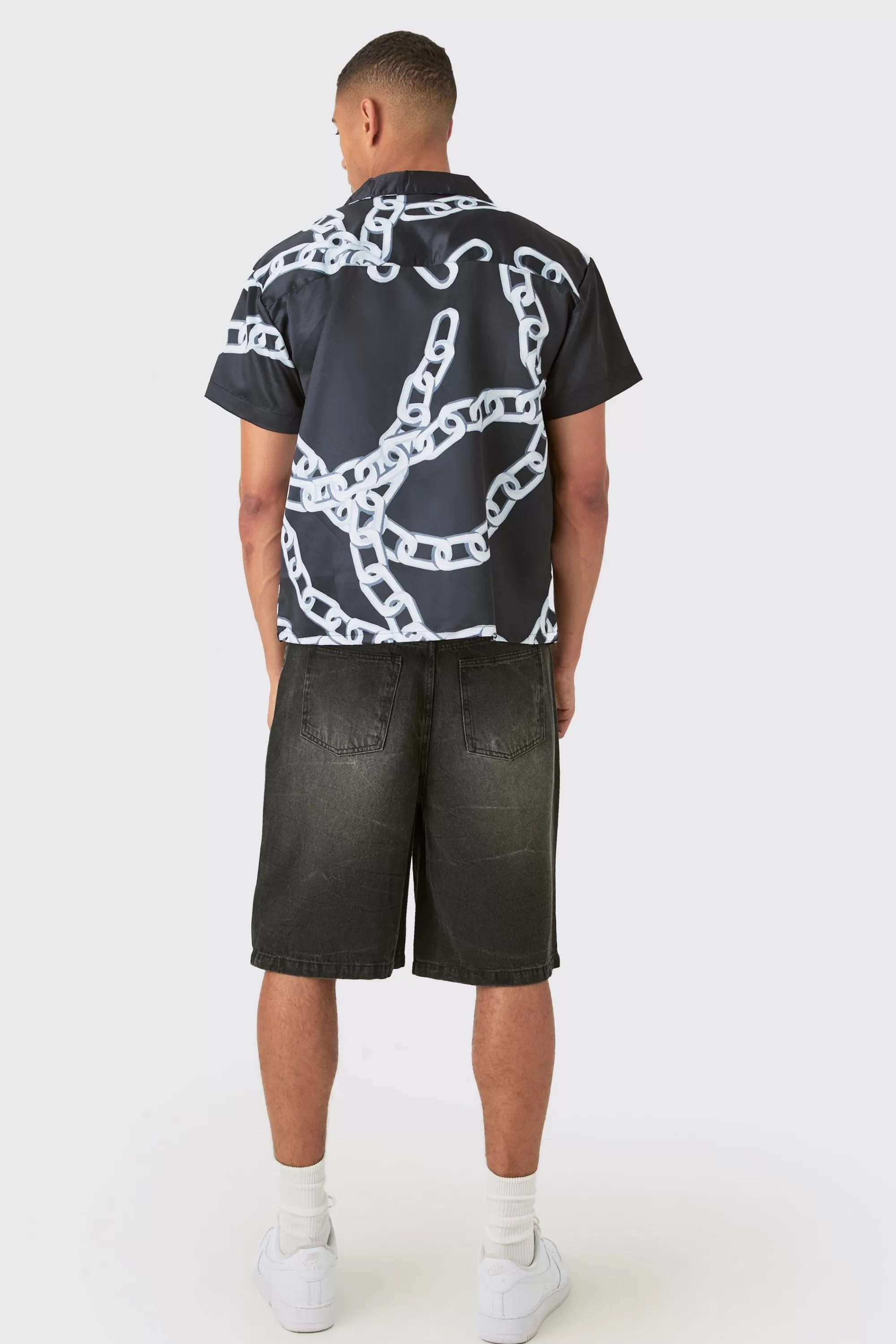boohooMAN Boxy Chain Satin Shirt | UK