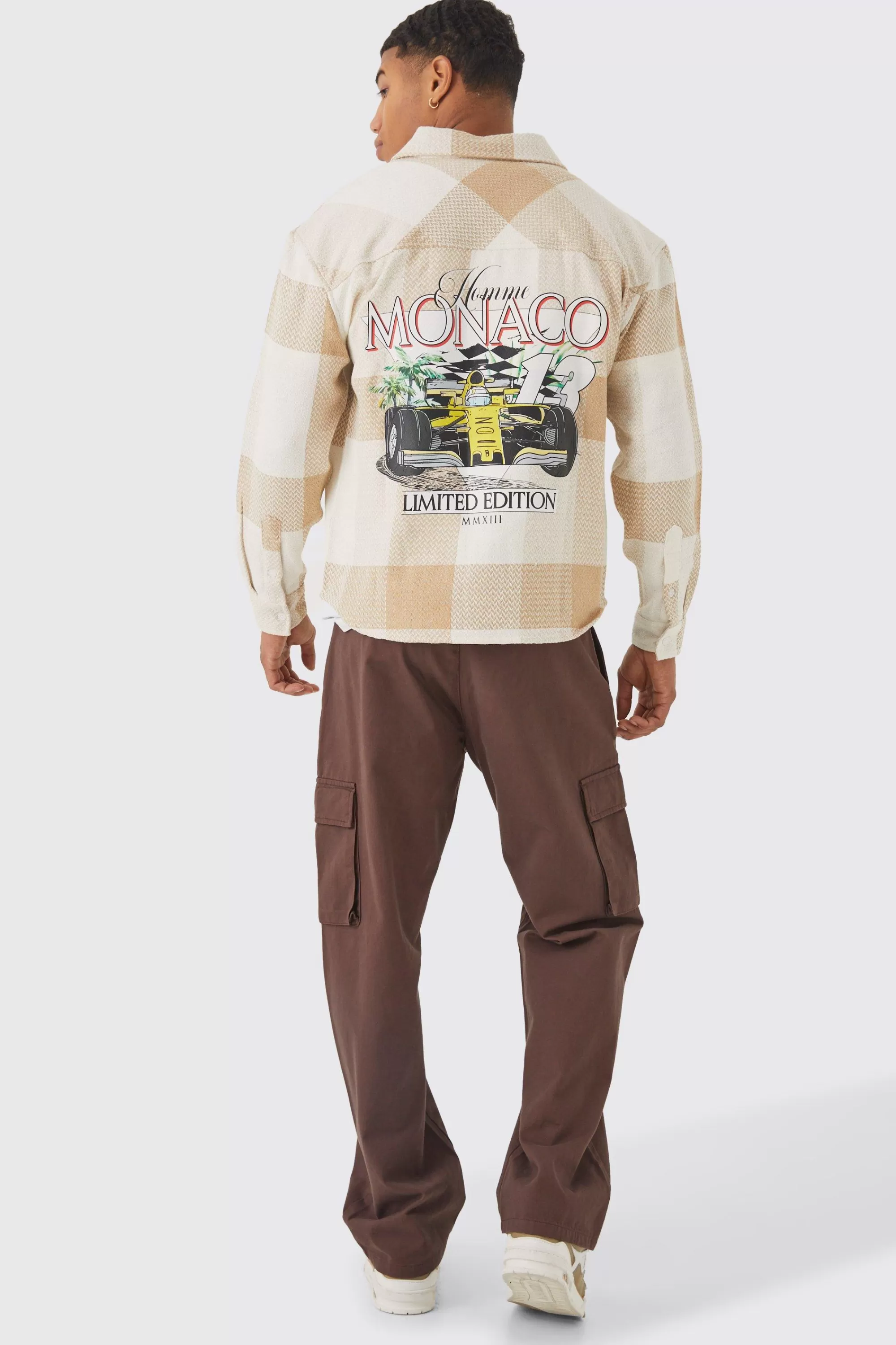 boohooMAN Boxy Check Graphic Overshirt | UK