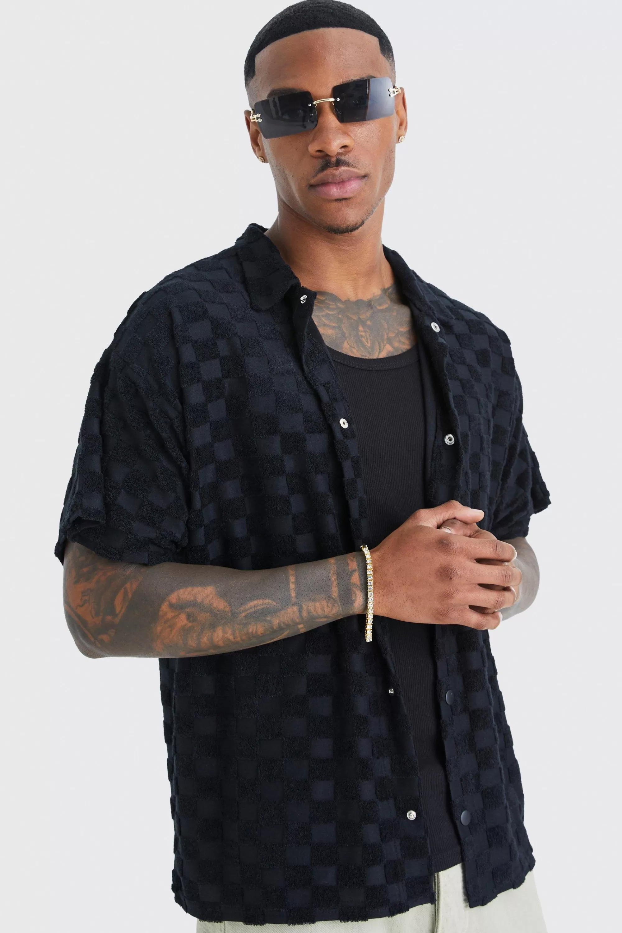 boohooMAN Boxy Check Towelling Shirt | UK
