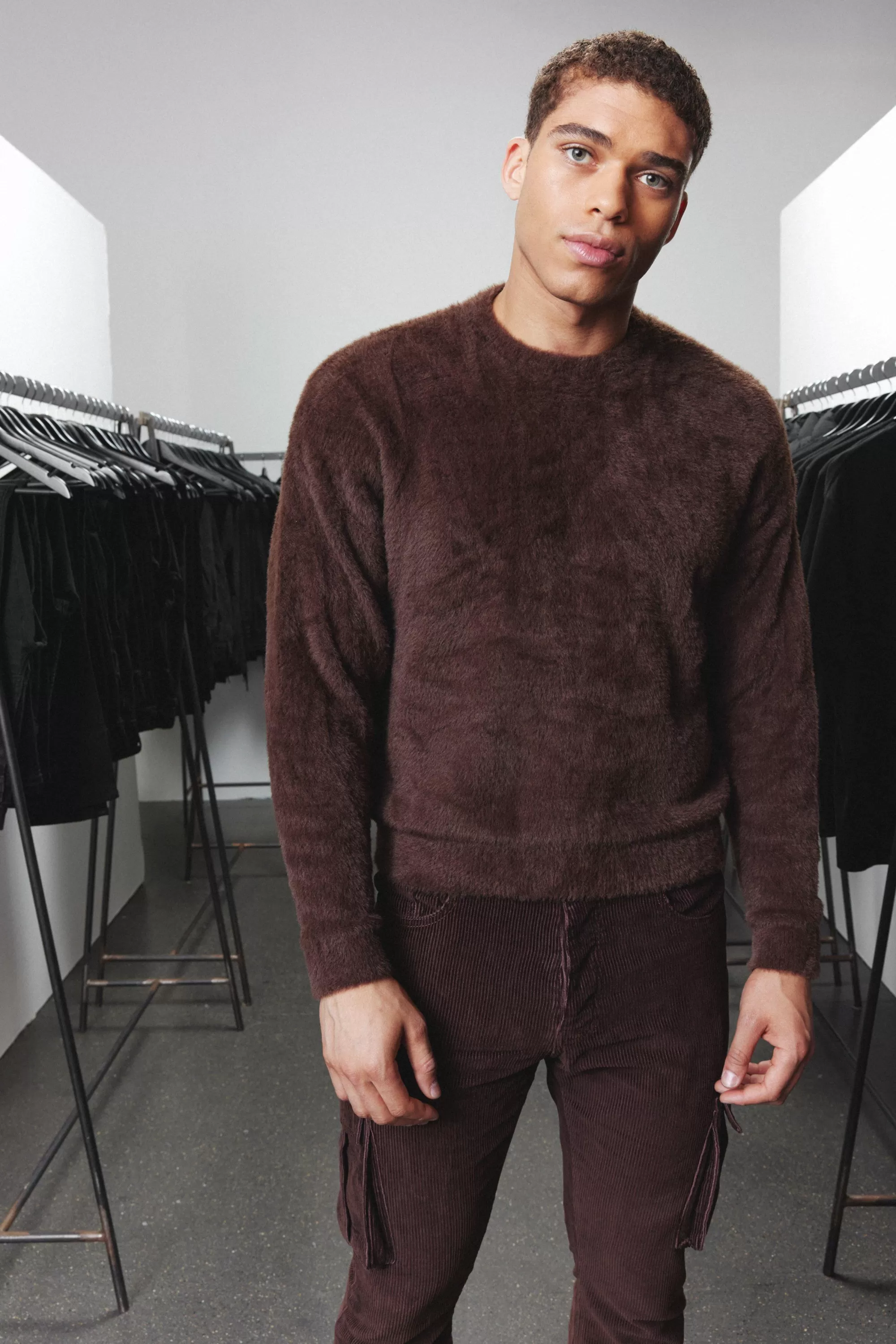 boohooMAN Boxy Crew Neck Fluffy Knitted Jumper | UK