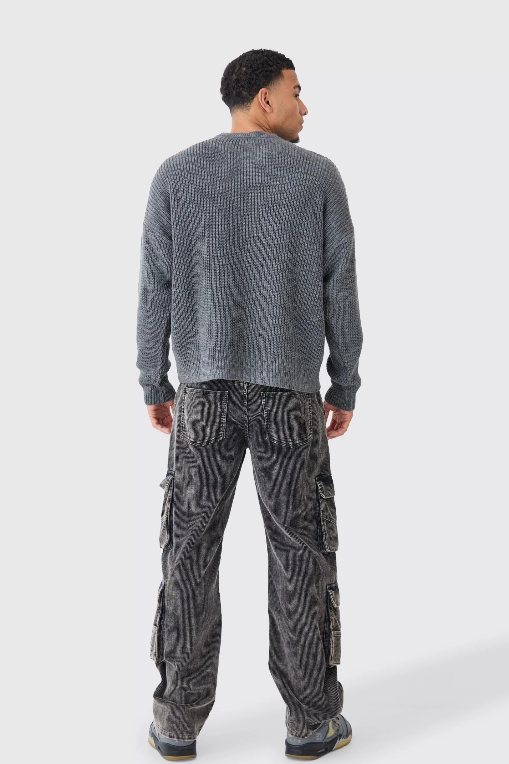 boohooMAN Boxy Crew Neck Ribbed Knitted Jumper | UK