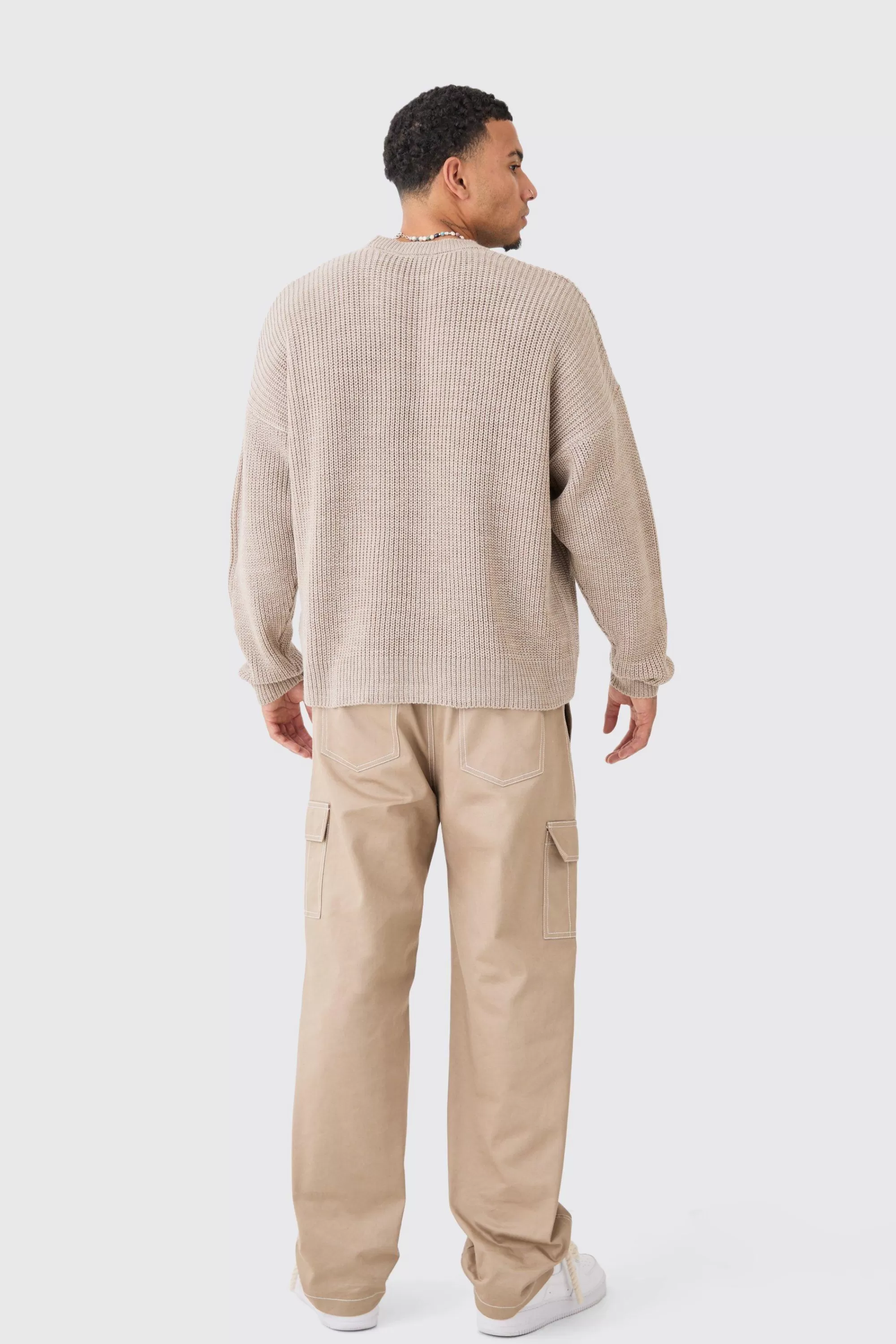 boohooMAN Boxy Crew Neck Ribbed Knitted Jumper | UK