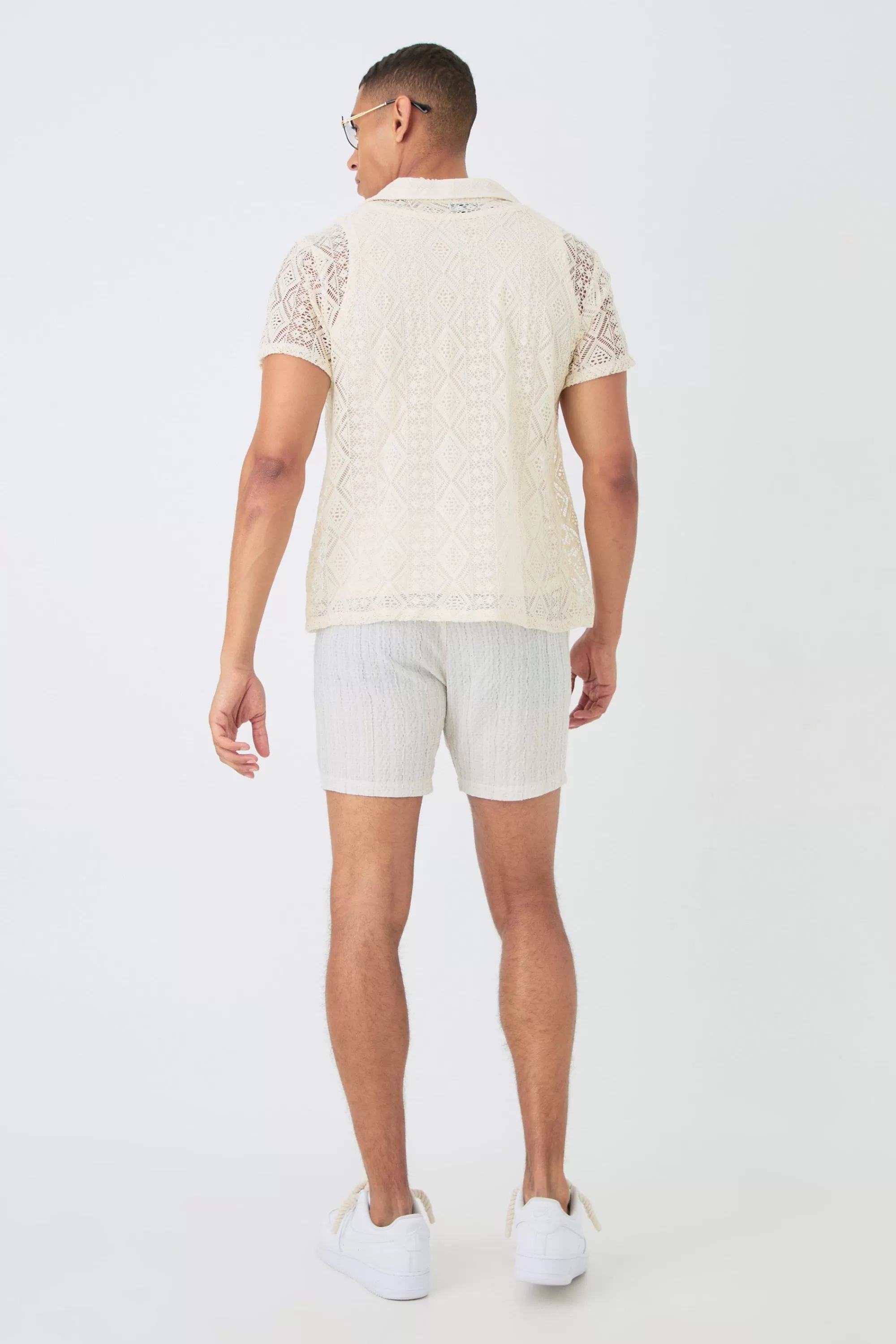 boohooMAN Boxy Crochet Look Shirt | UK