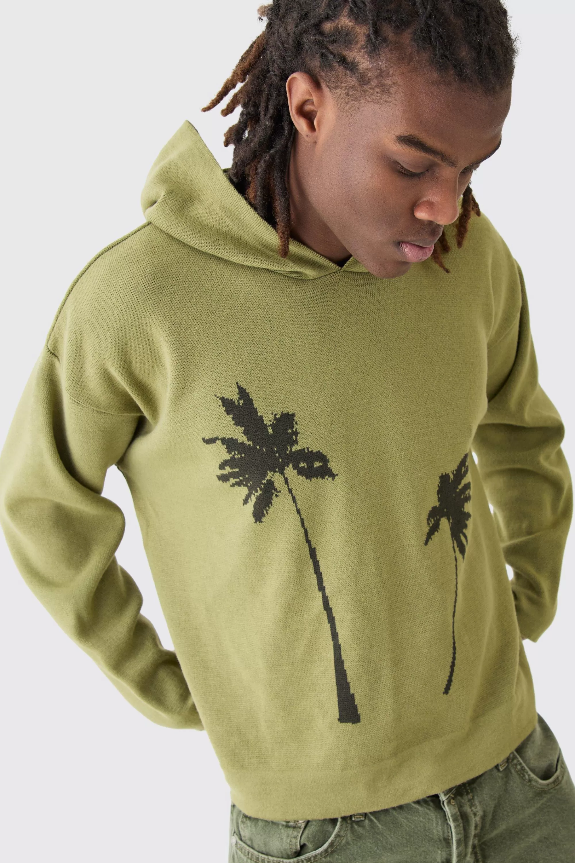 boohooMAN Boxy Drop Shoulder Graphic Knit Hoodie | UK
