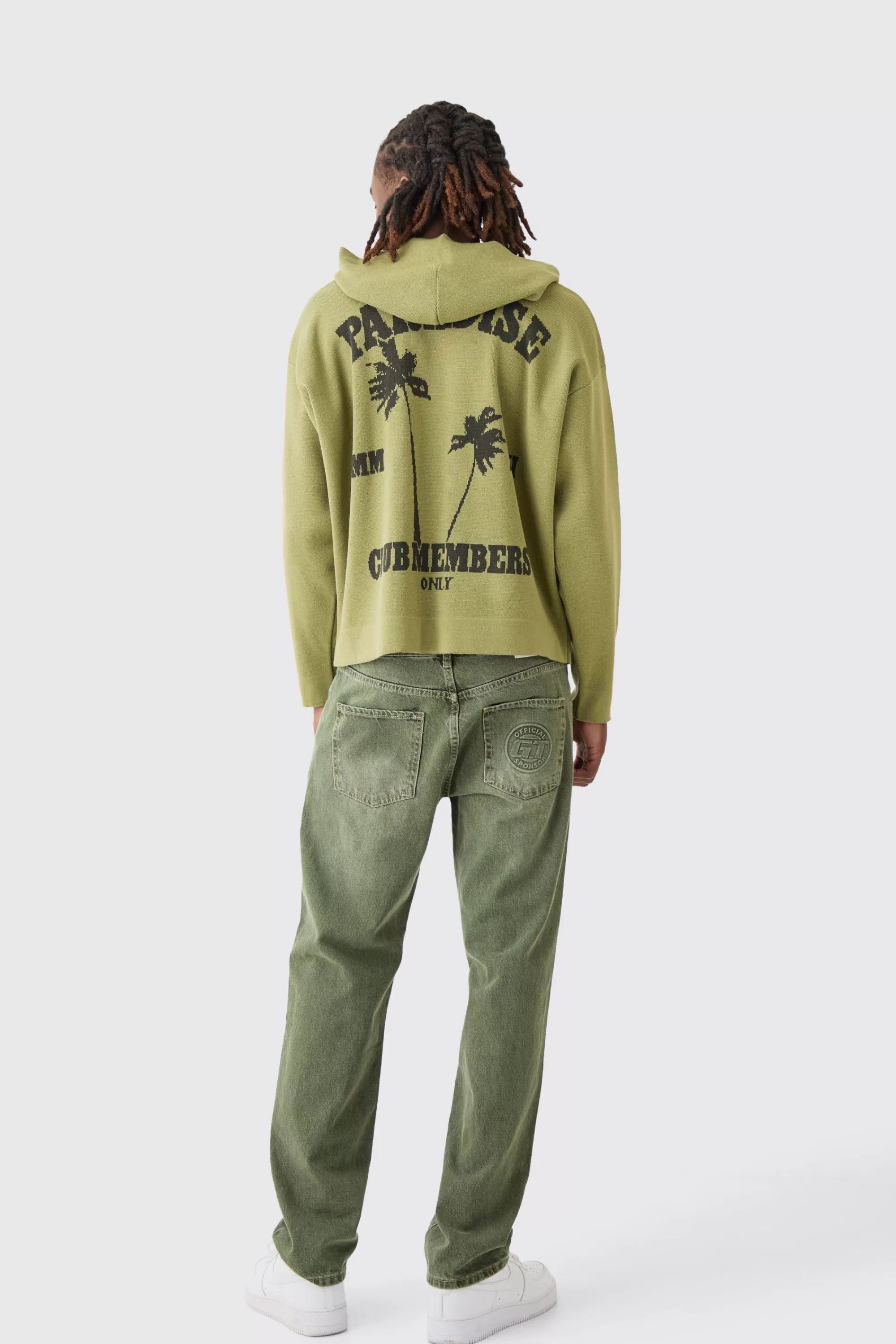 boohooMAN Boxy Drop Shoulder Graphic Knit Hoodie | UK