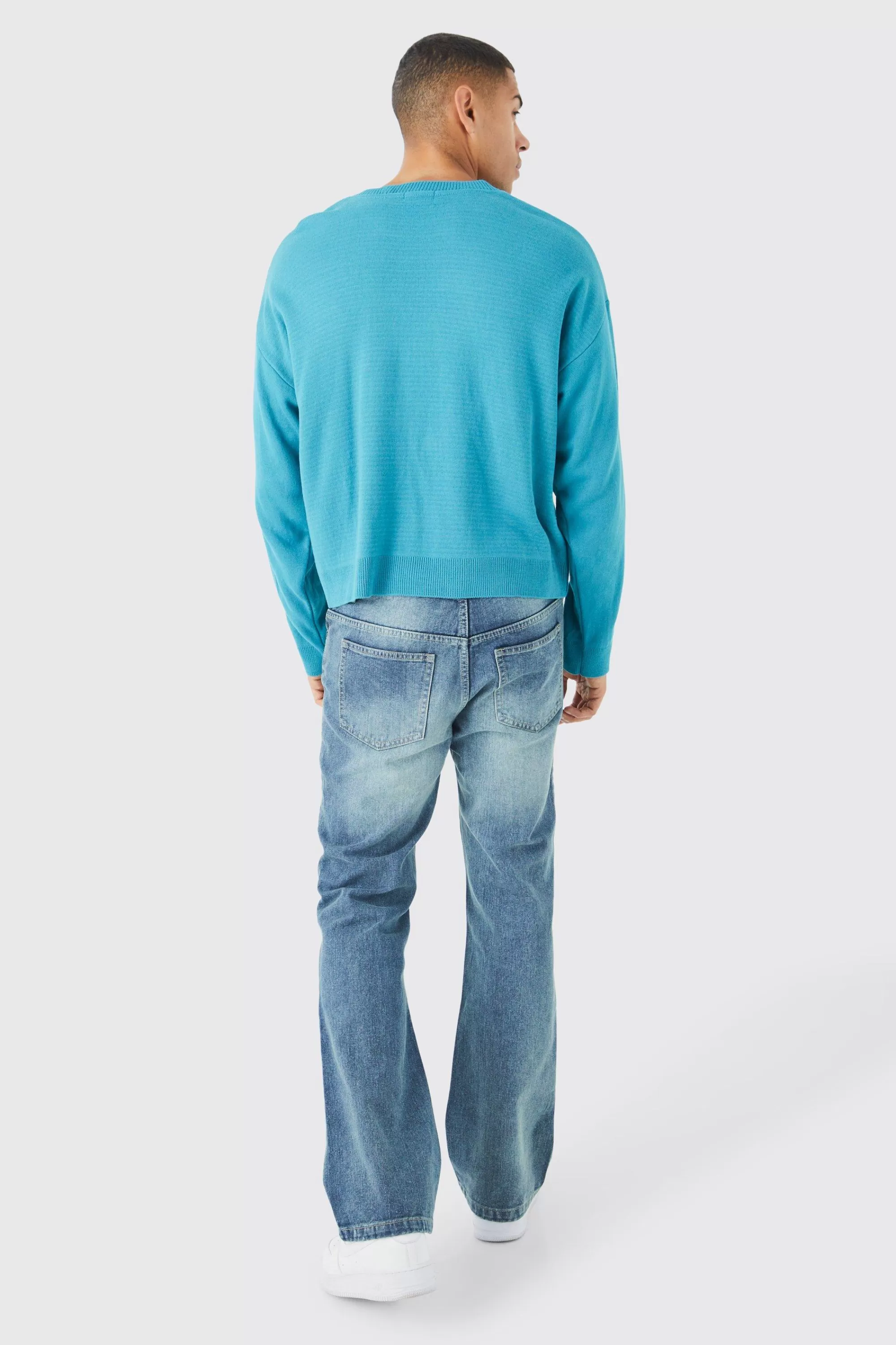 boohooMAN Boxy Drop Shoulder Graphic Knitted Jumper | UK