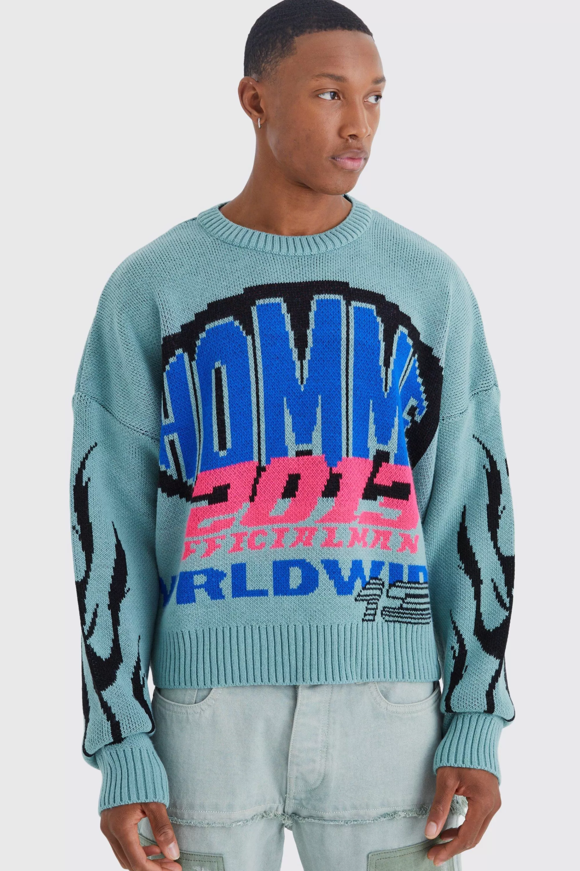 boohooMAN Boxy Drop Shoulder Moto Jumper | UK