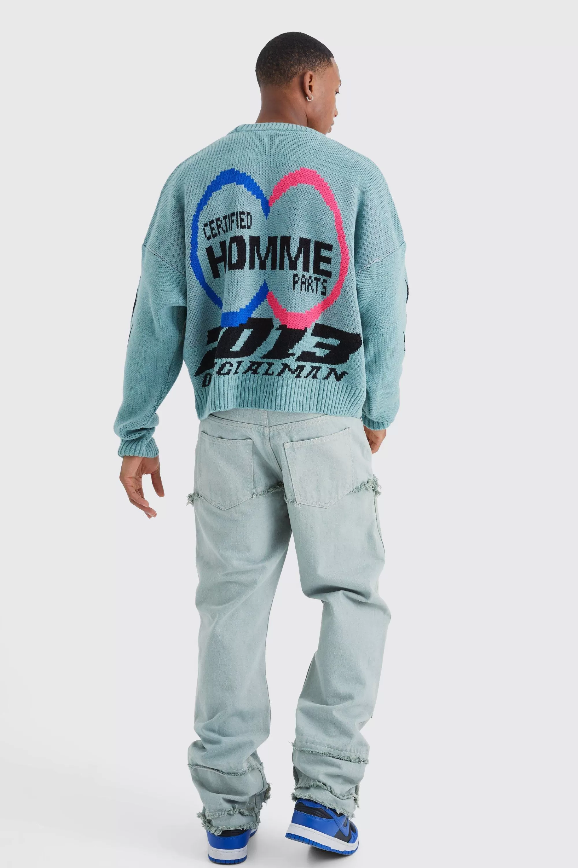 boohooMAN Boxy Drop Shoulder Moto Jumper | UK