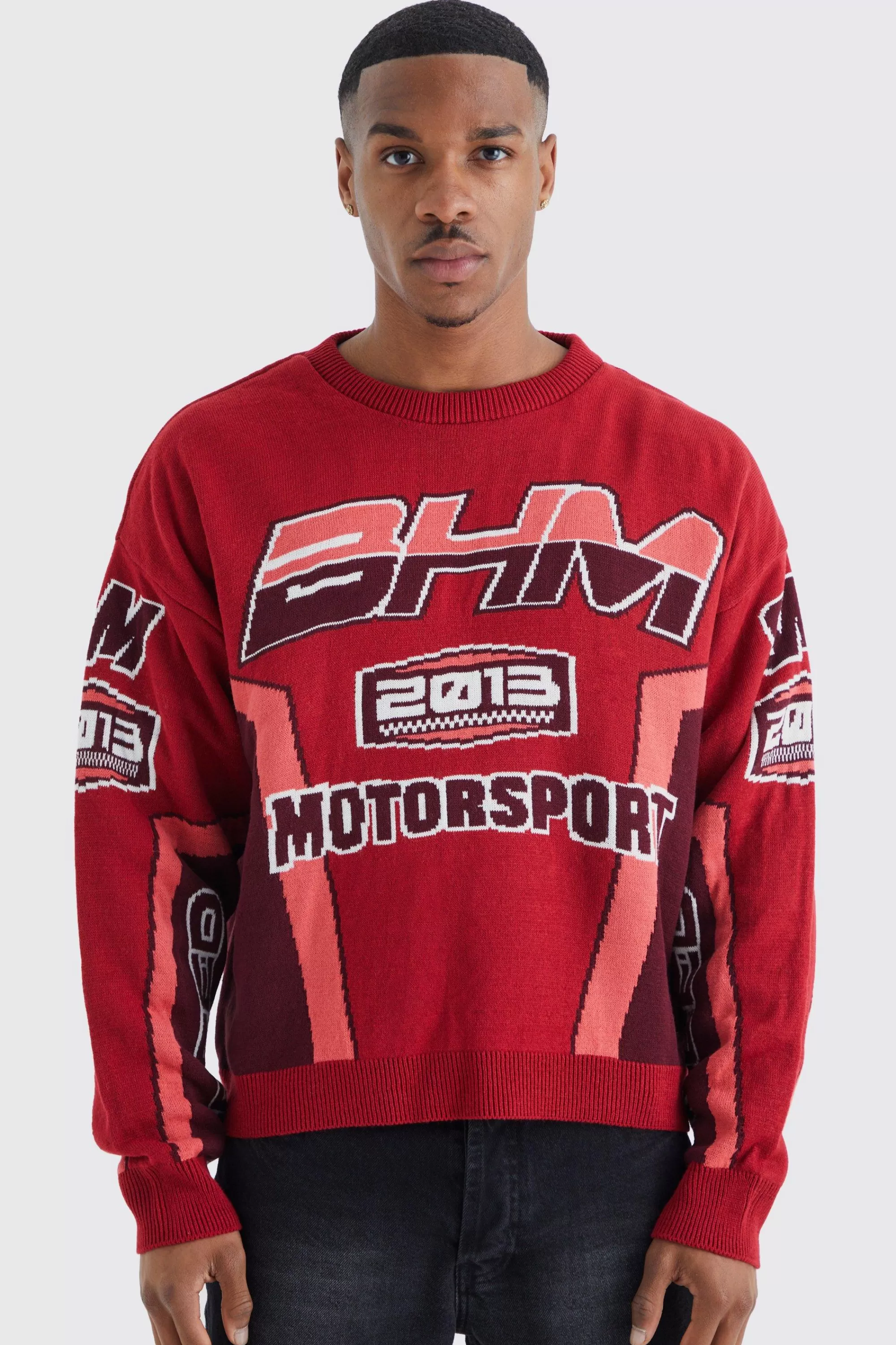 boohooMAN Boxy Drop Shoulder Moto Knitted Jumper | UK