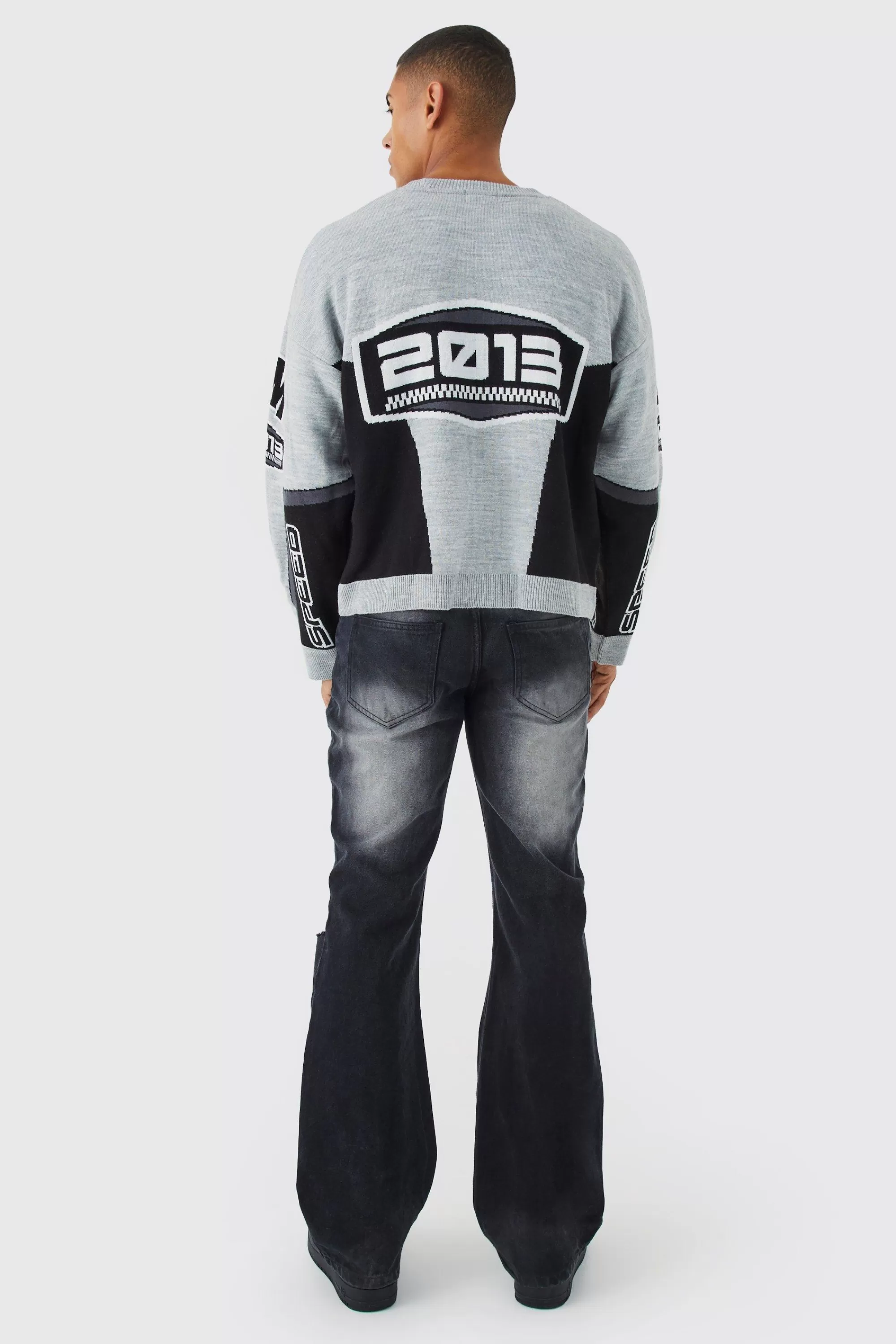 boohooMAN Boxy Drop Shoulder Moto Knitted Jumper | UK