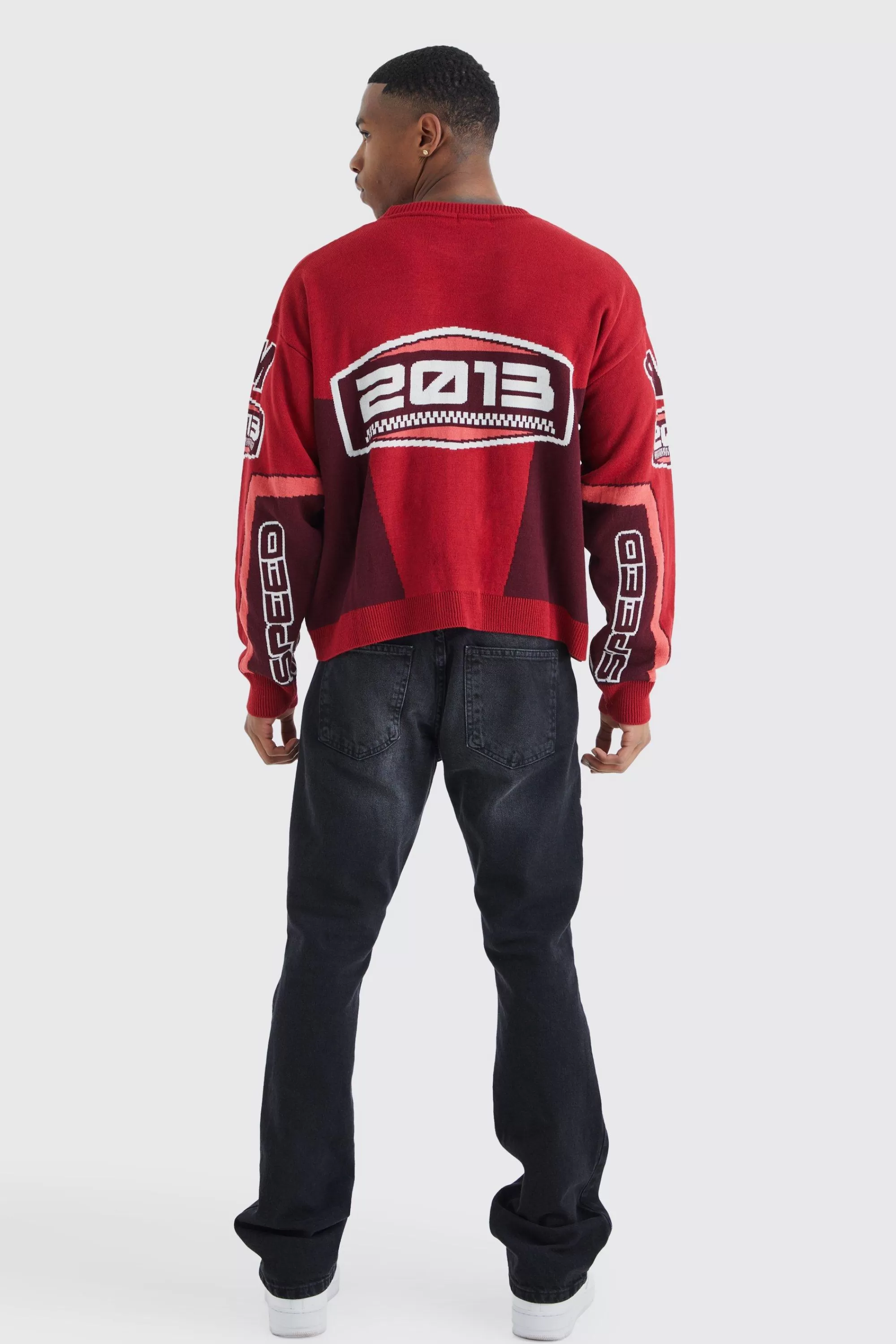 boohooMAN Boxy Drop Shoulder Moto Knitted Jumper | UK