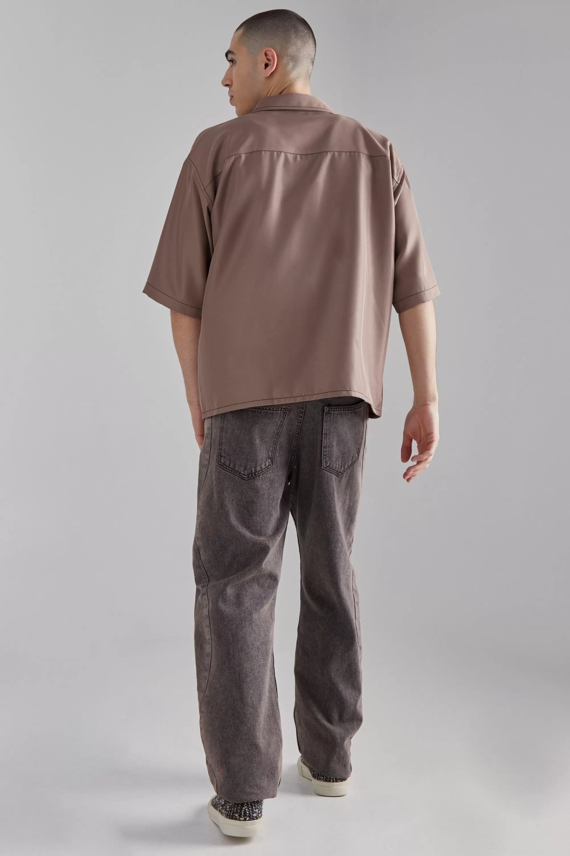 boohooMAN Boxy Dropped Shoulder Soft Twill Shirt | UK