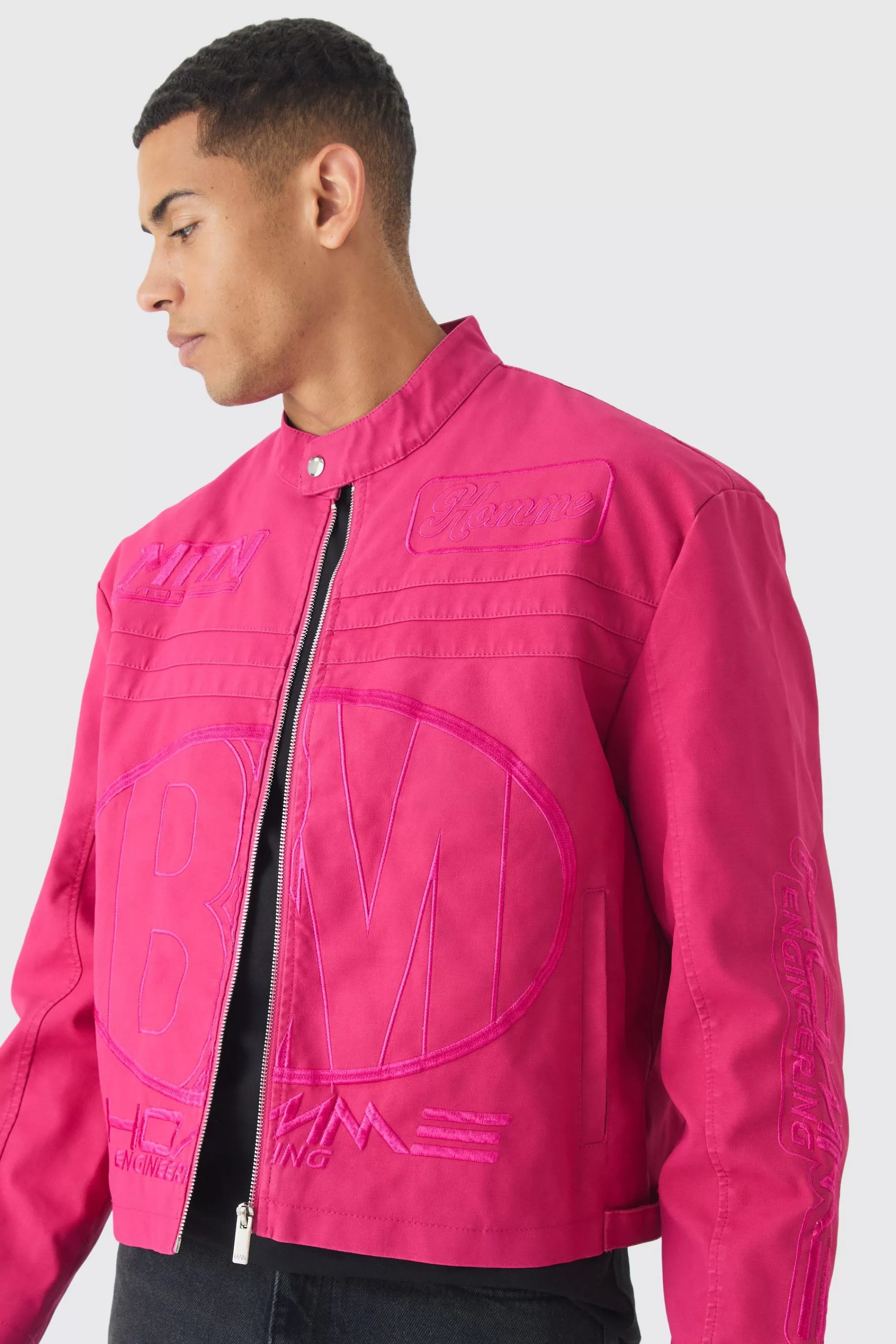 boohooMAN Boxy Embossed Pu Moto Jacket In | UK