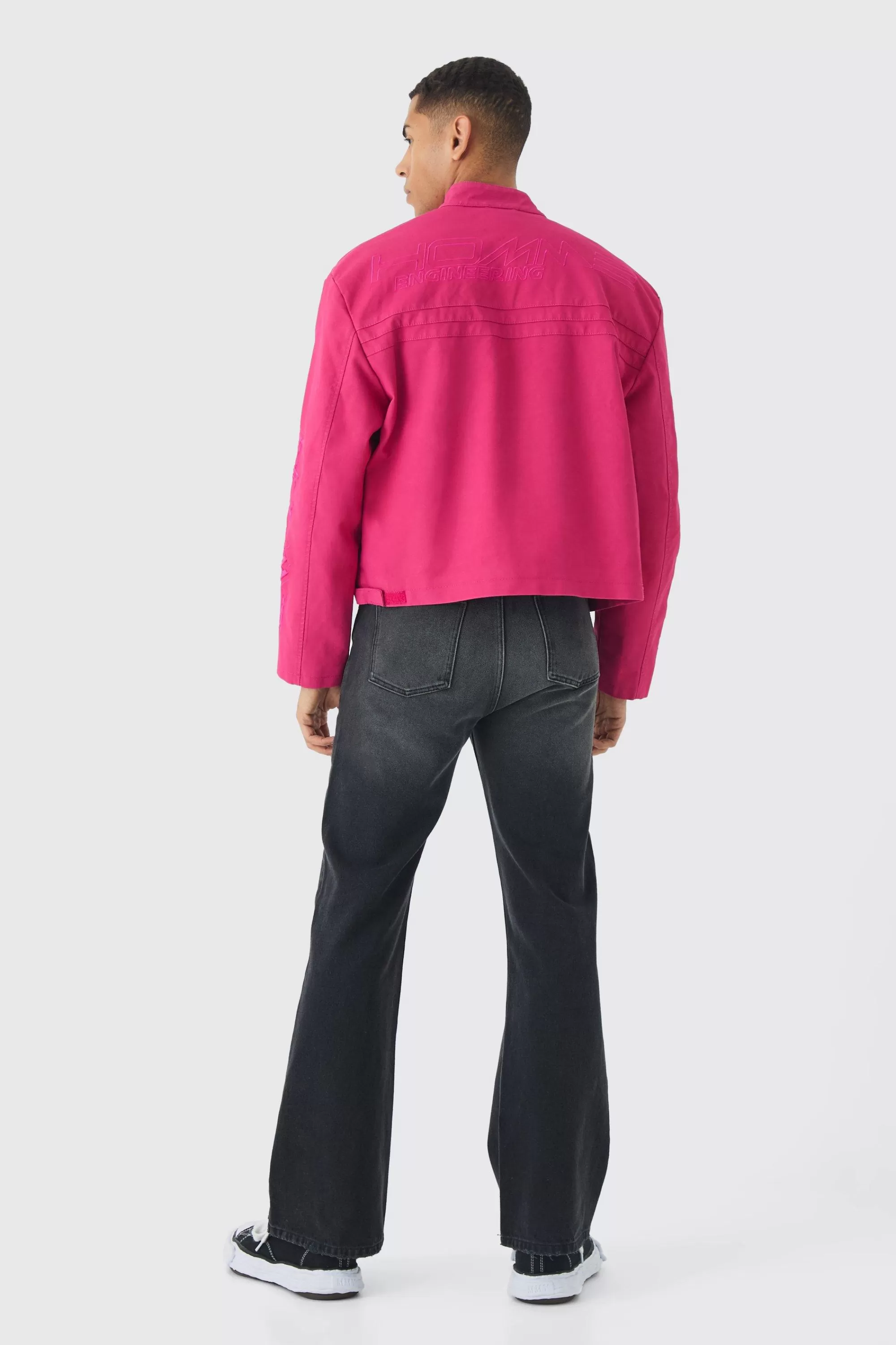 boohooMAN Boxy Embossed Pu Moto Jacket In | UK