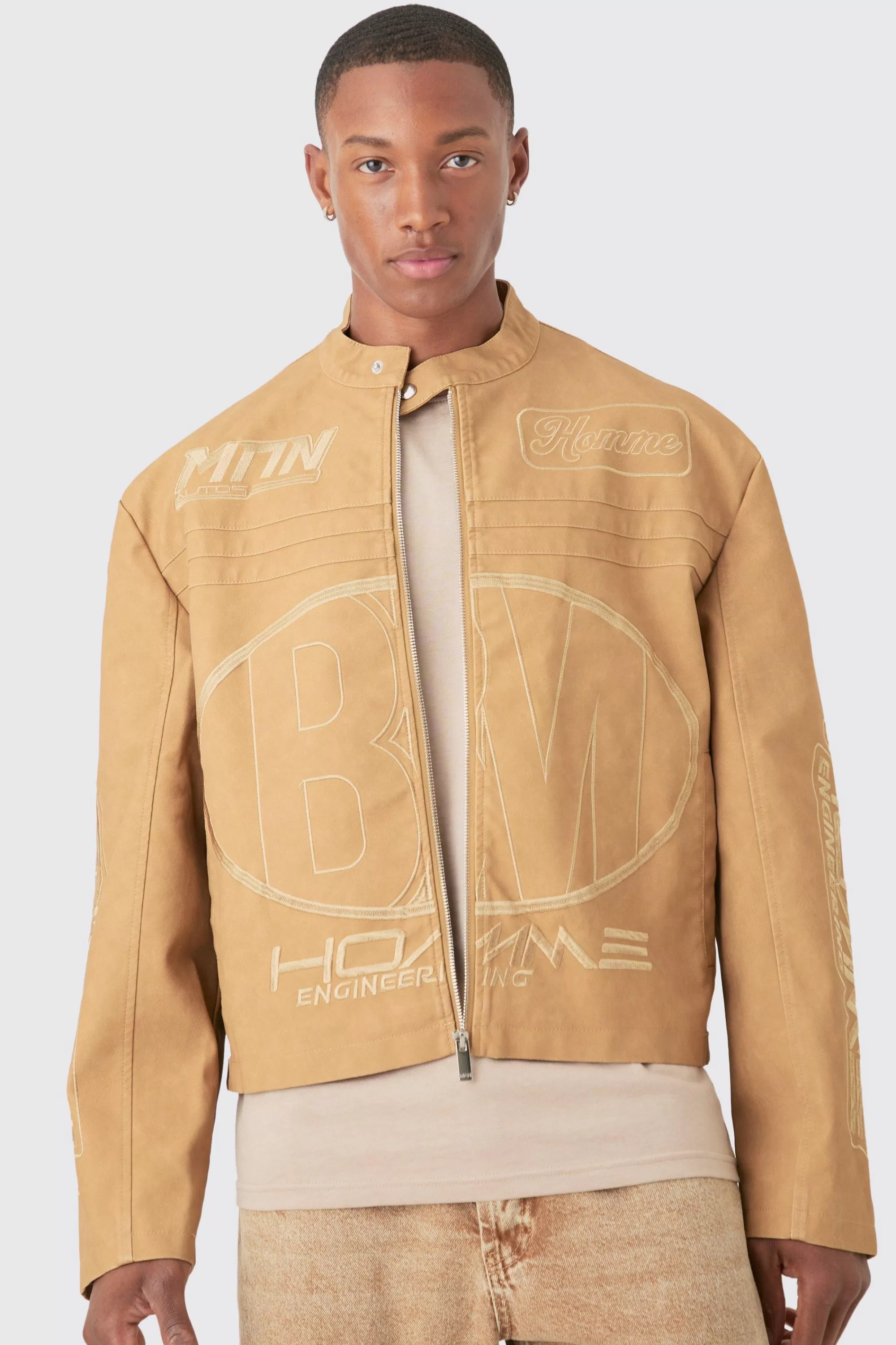 boohooMAN Boxy Embossed Pu Moto Jacket In | UK