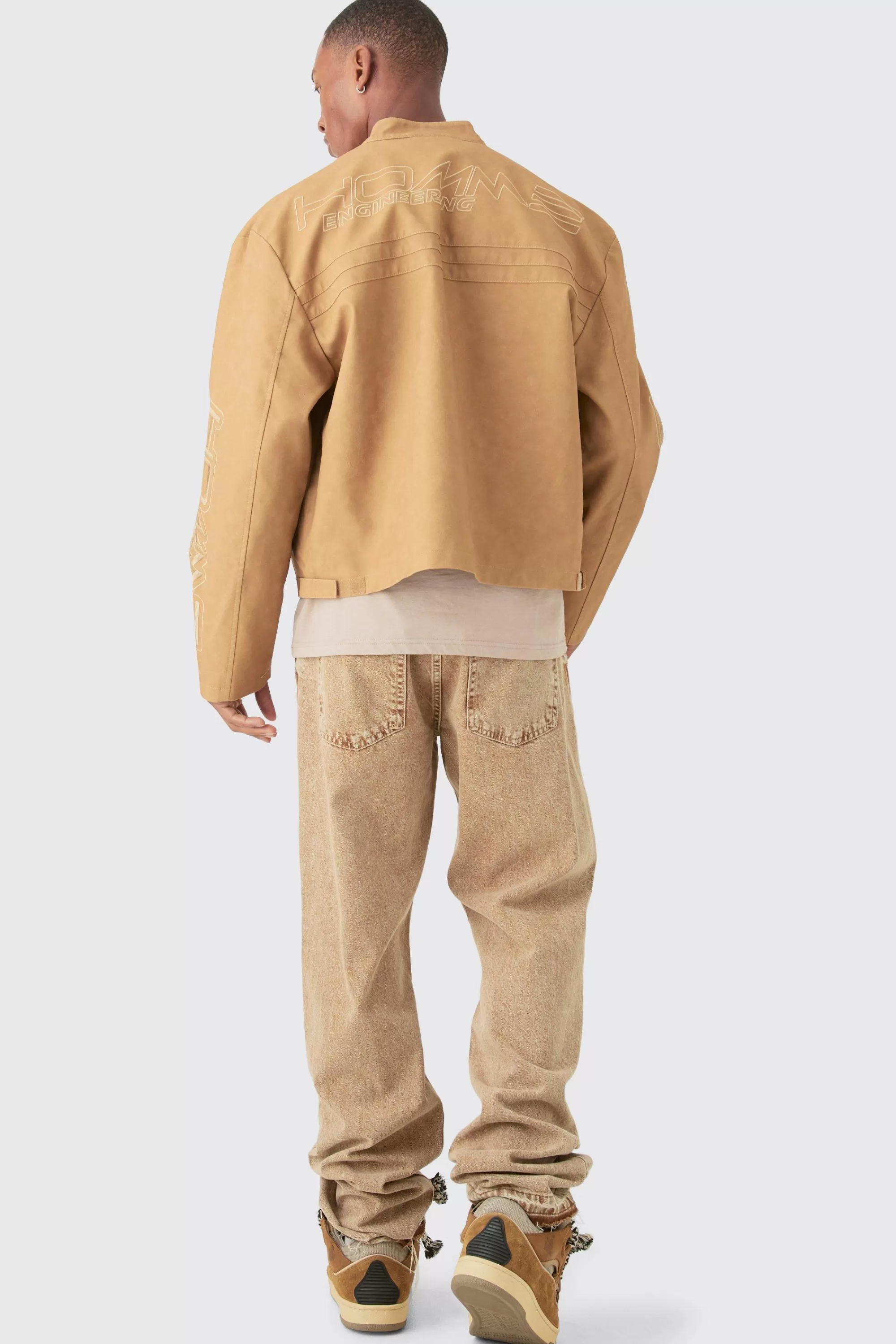 boohooMAN Boxy Embossed Pu Moto Jacket In | UK