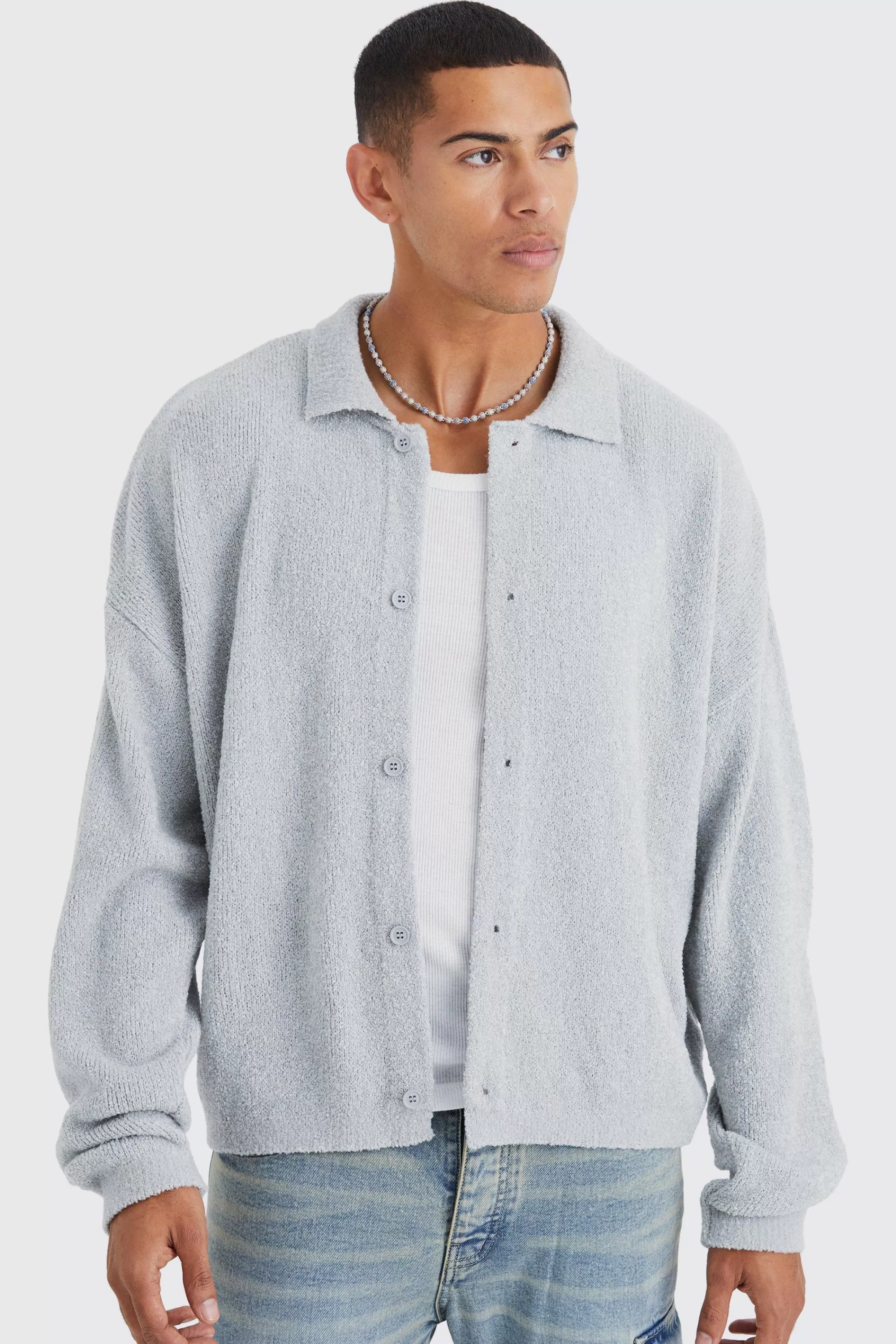 boohooMAN Boxy Fit Brushed Knit Cardigan | UK