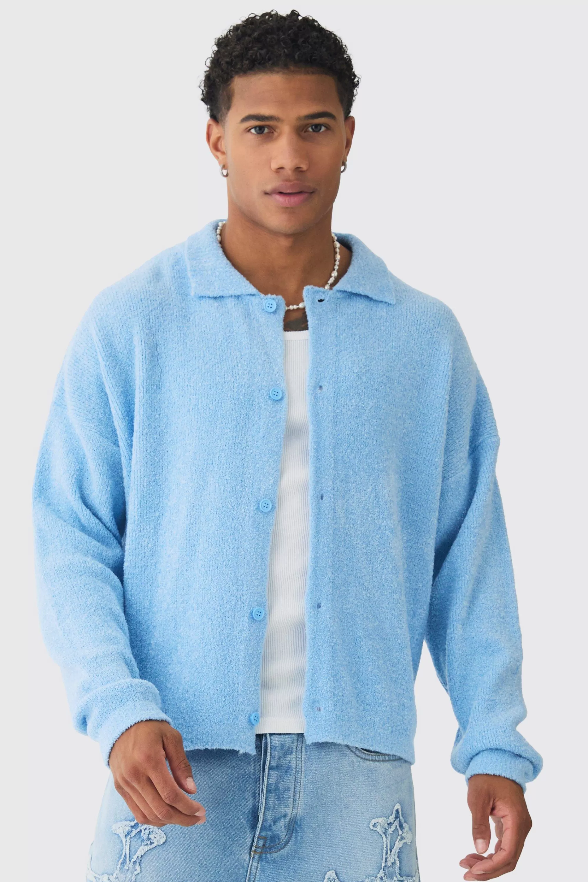 boohooMAN Boxy Fit Brushed Knit Cardigan | UK