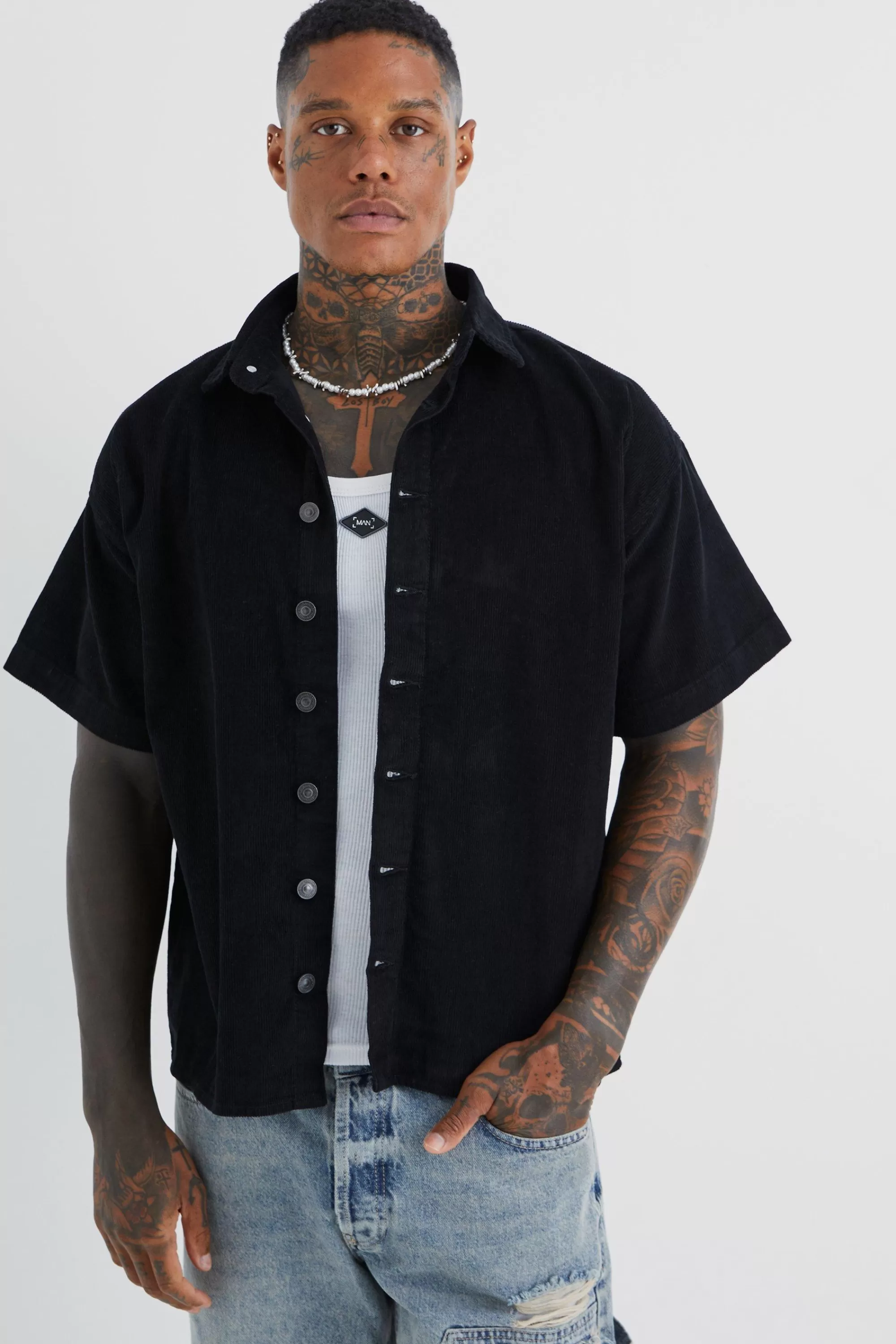 boohooMAN Boxy Fit Cord Shirt | UK