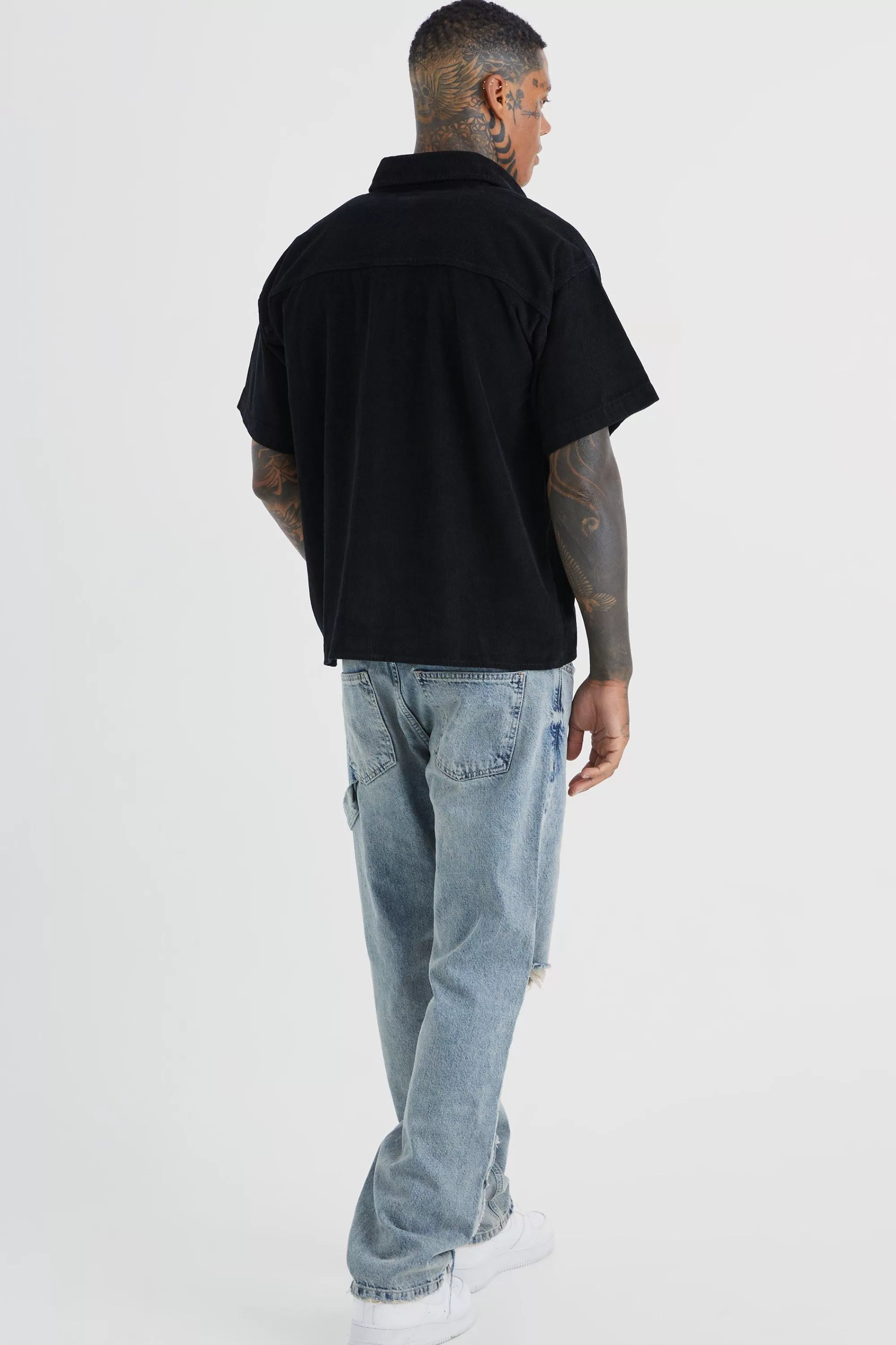 boohooMAN Boxy Fit Cord Shirt | UK
