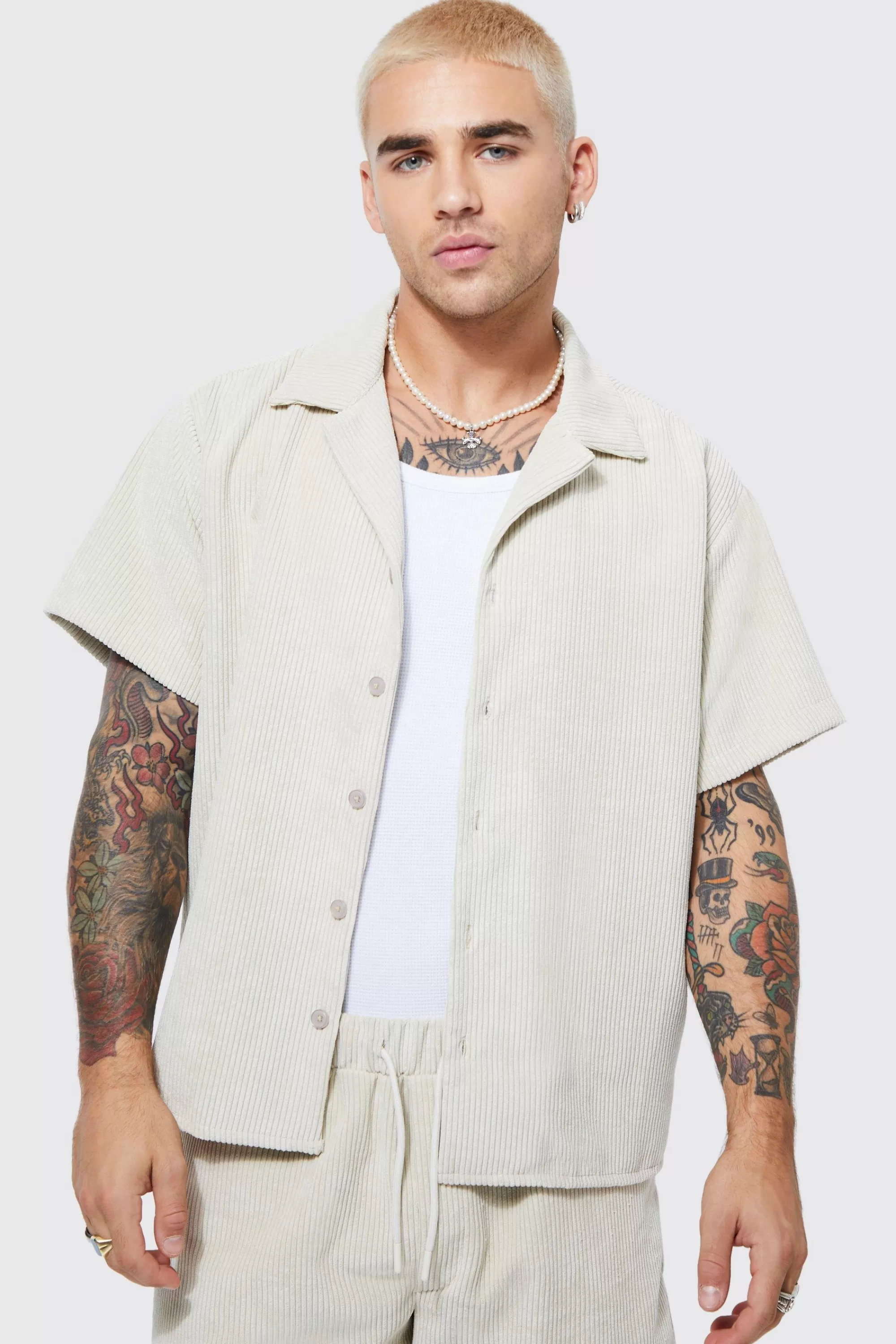 boohooMAN Boxy Fit Corduroy Shirt | UK