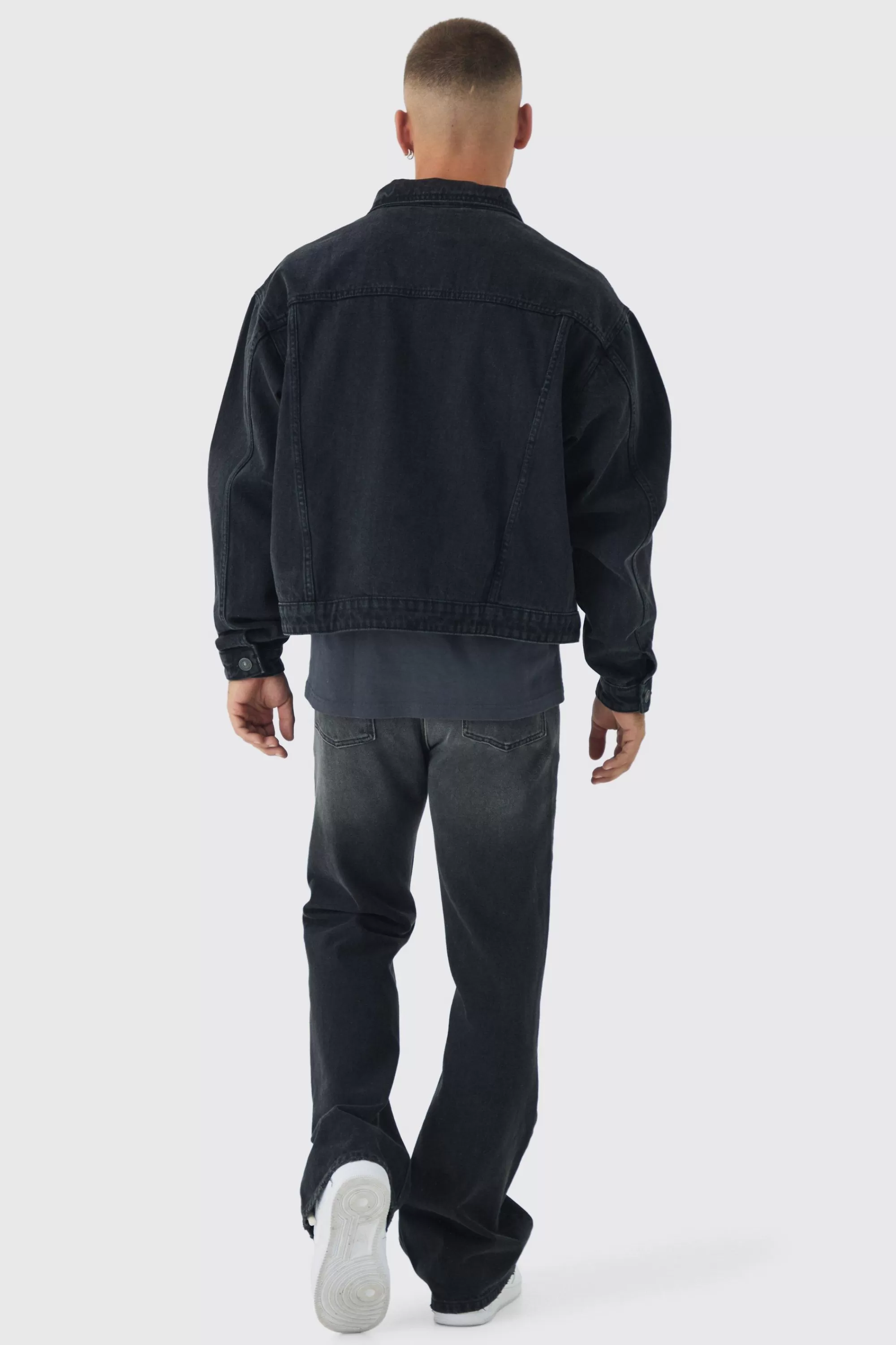 boohooMAN Boxy Fit Denim Jacket With Woven Label | UK