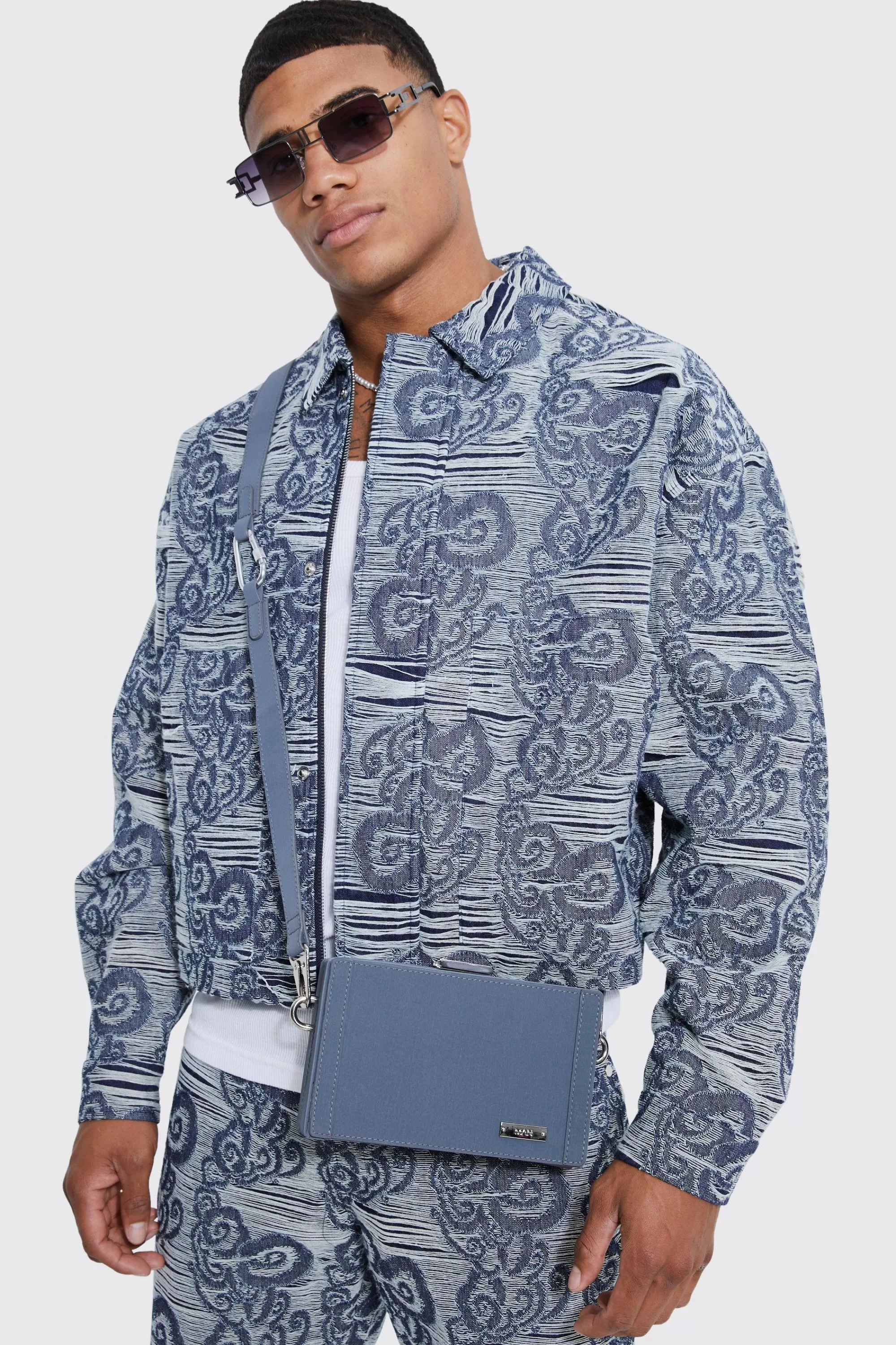 boohooMAN Boxy Fit Fabric Interest Denim Jacket And Jeans | UK