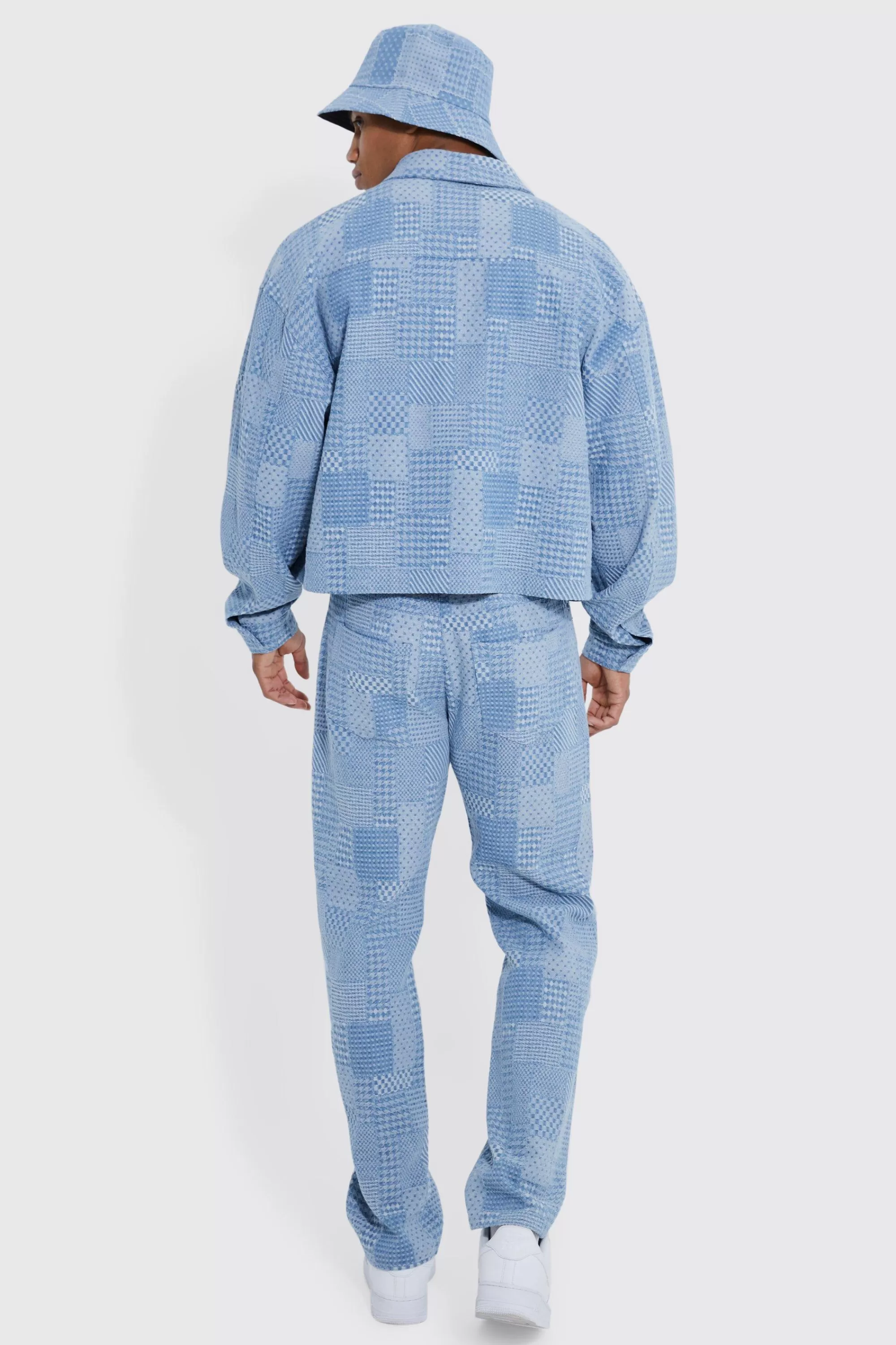 boohooMAN Boxy Fit Fabric Interest Denim Jacket And Jeans | UK