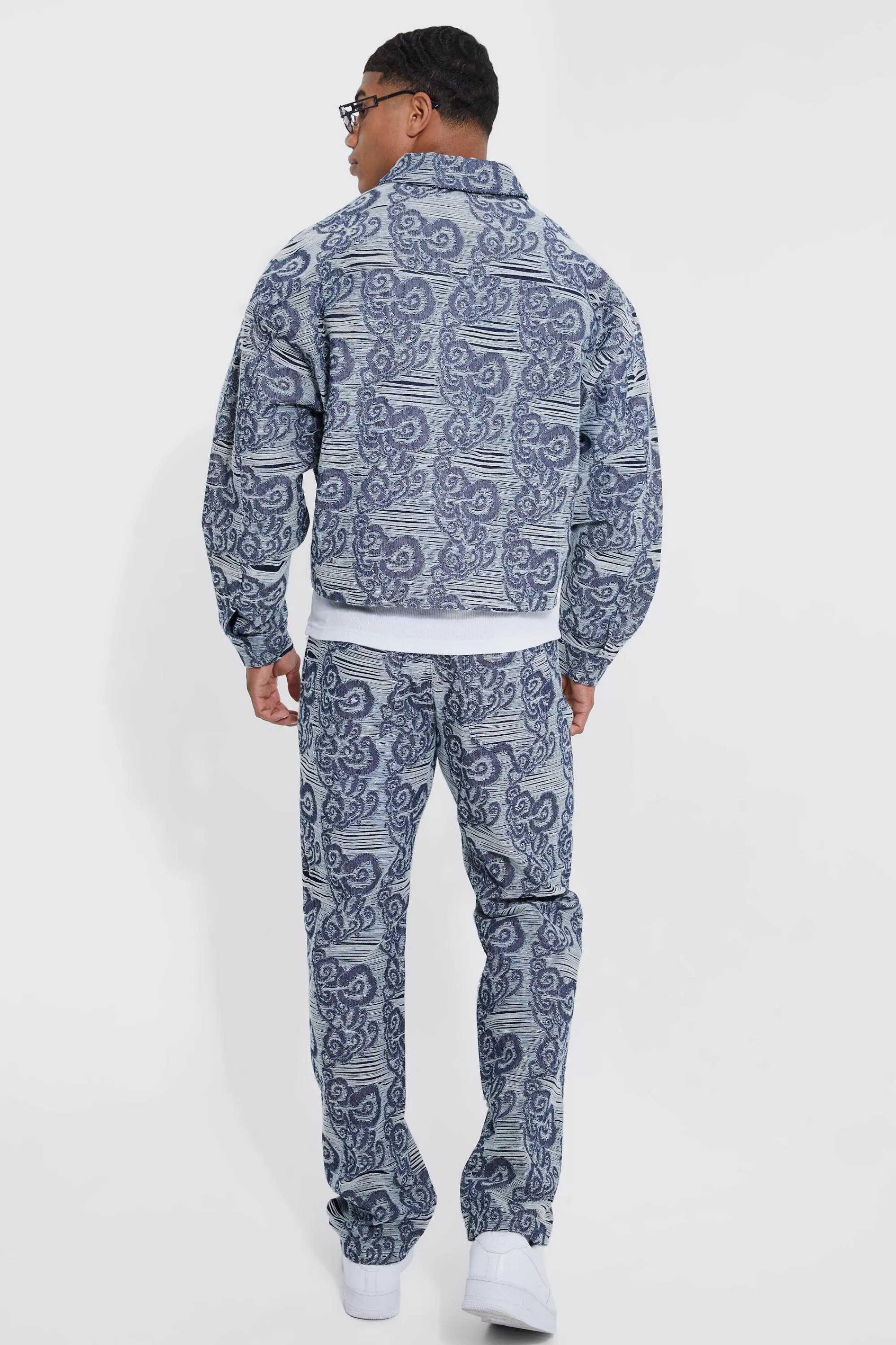 boohooMAN Boxy Fit Fabric Interest Denim Jacket And Jeans | UK