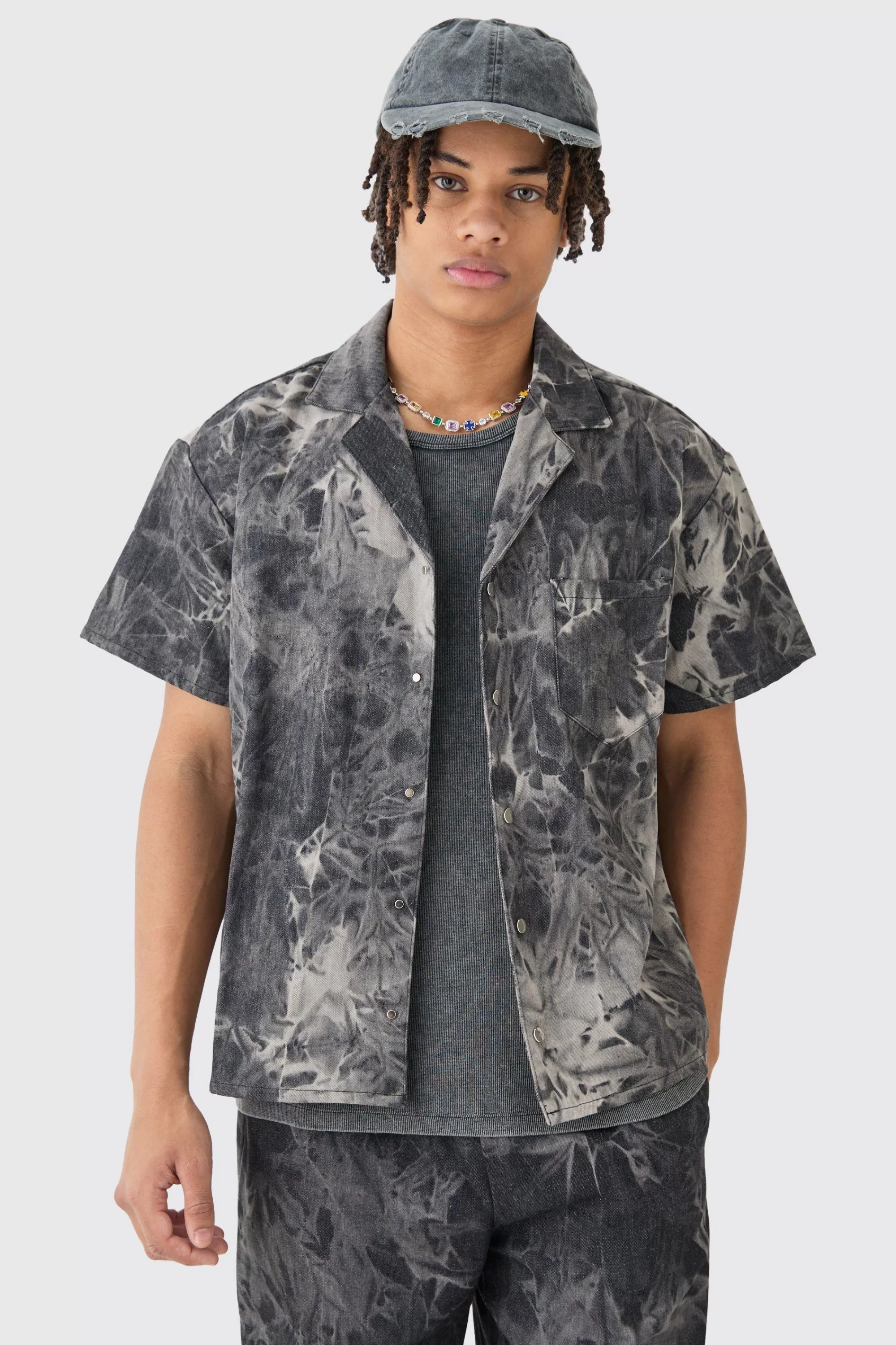 boohooMAN Boxy Fit Fabric Interest Denim Shirt | UK