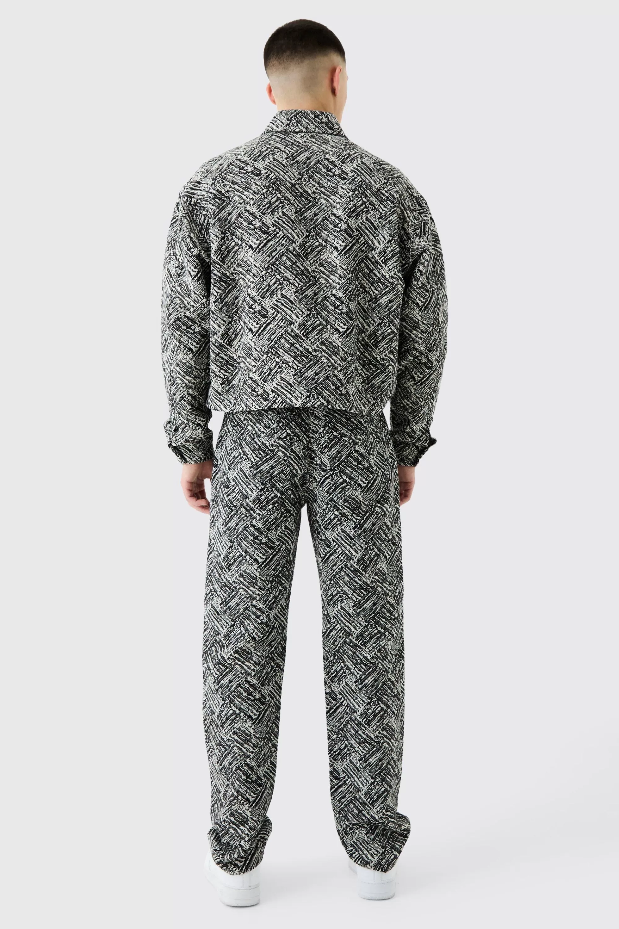 boohooMAN Boxy Fit Fabric Interest Tapestry Jacket | UK