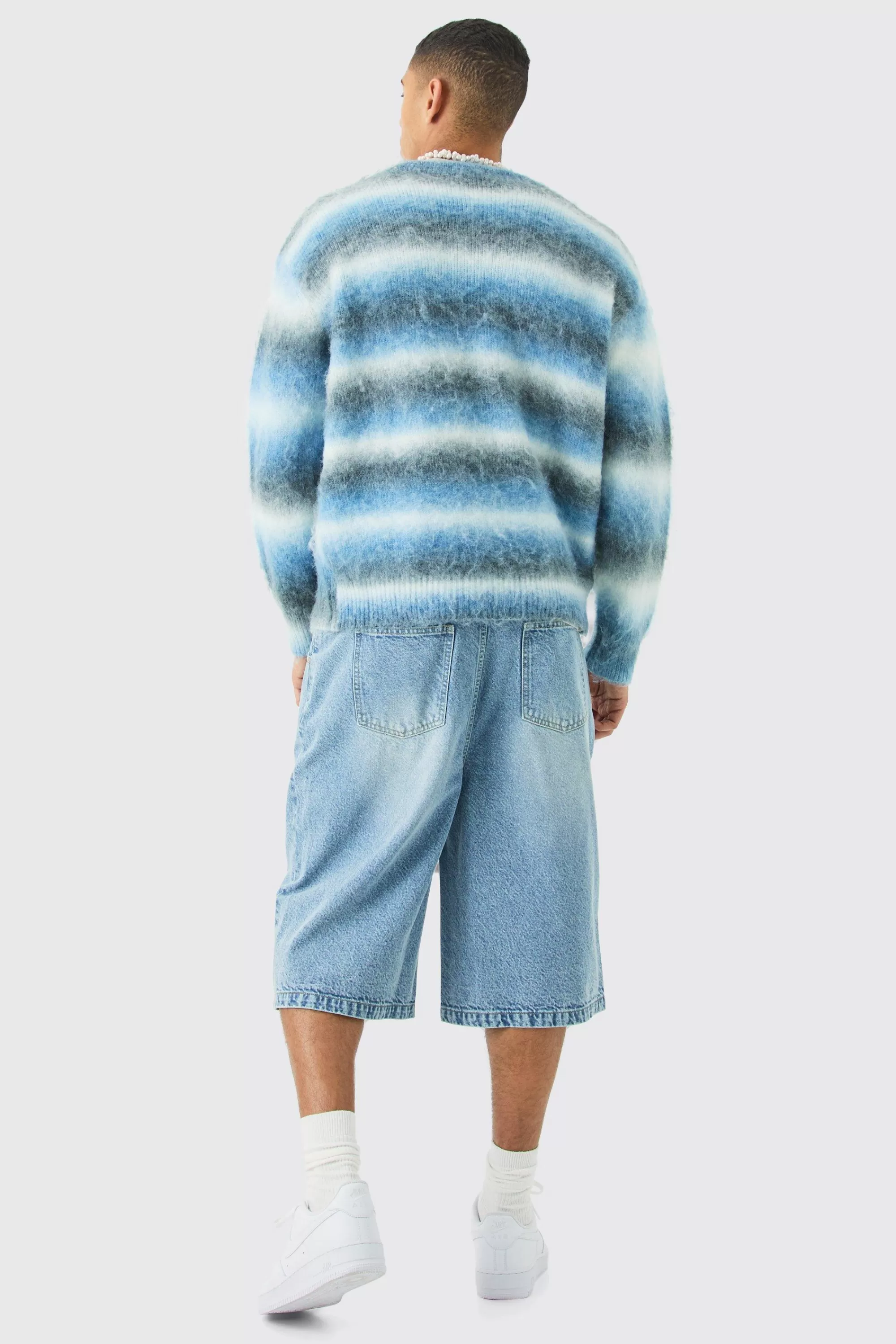 boohooMAN Boxy Fit Knitted Brushed Stripe Cardigan | UK