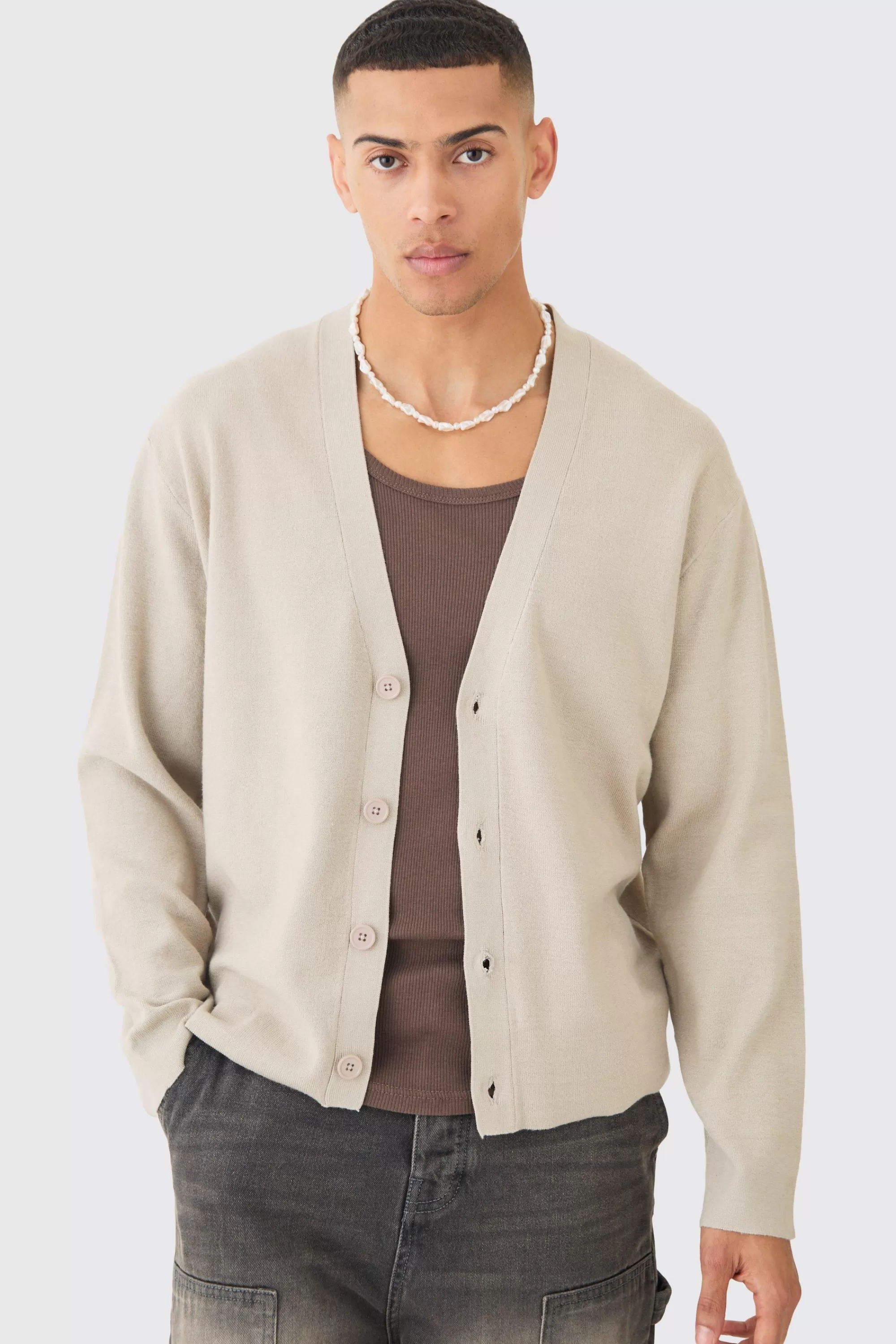 boohooMAN Boxy Fit Knitted Cardigan | UK