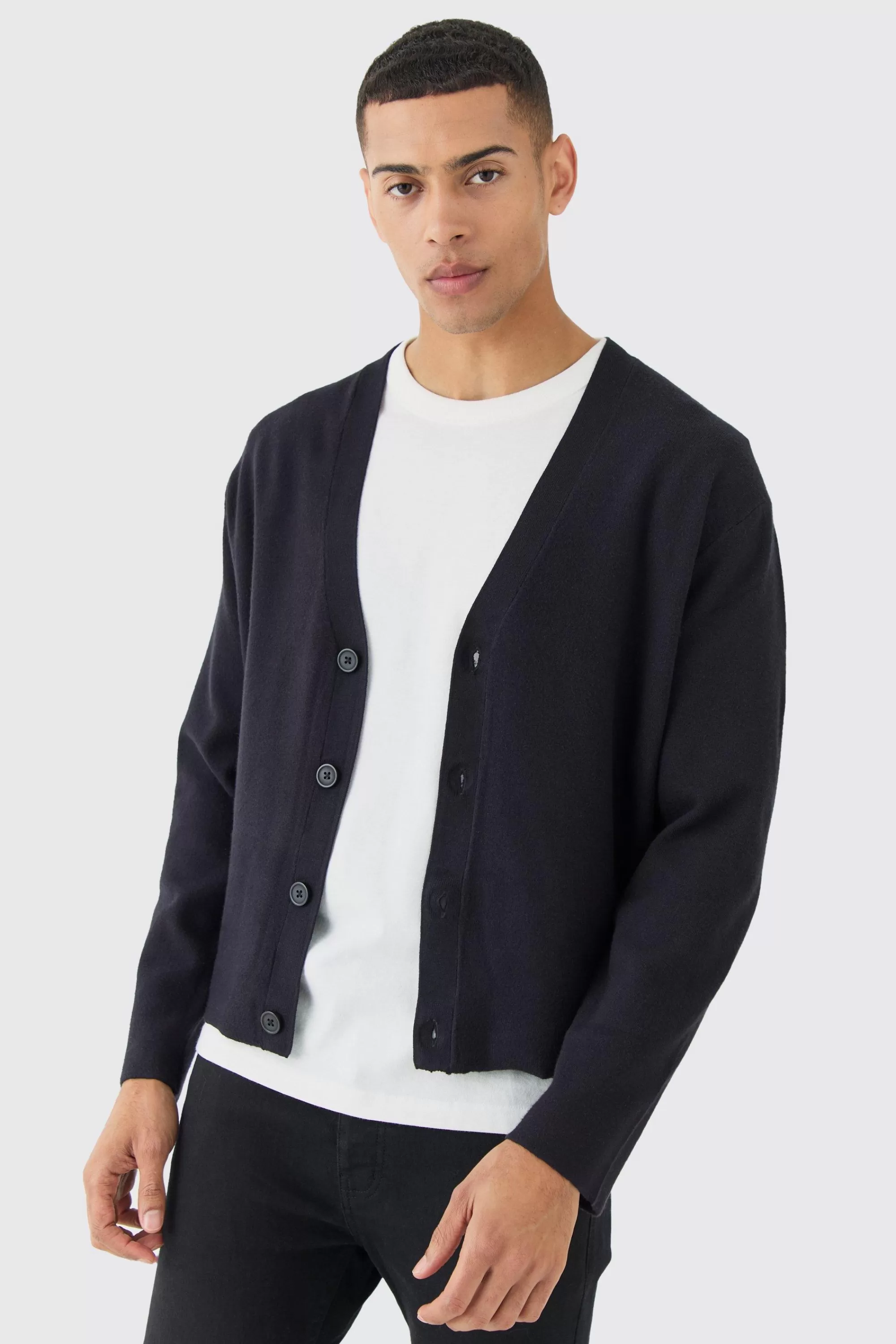 boohooMAN Boxy Fit Knitted Cardigan | UK