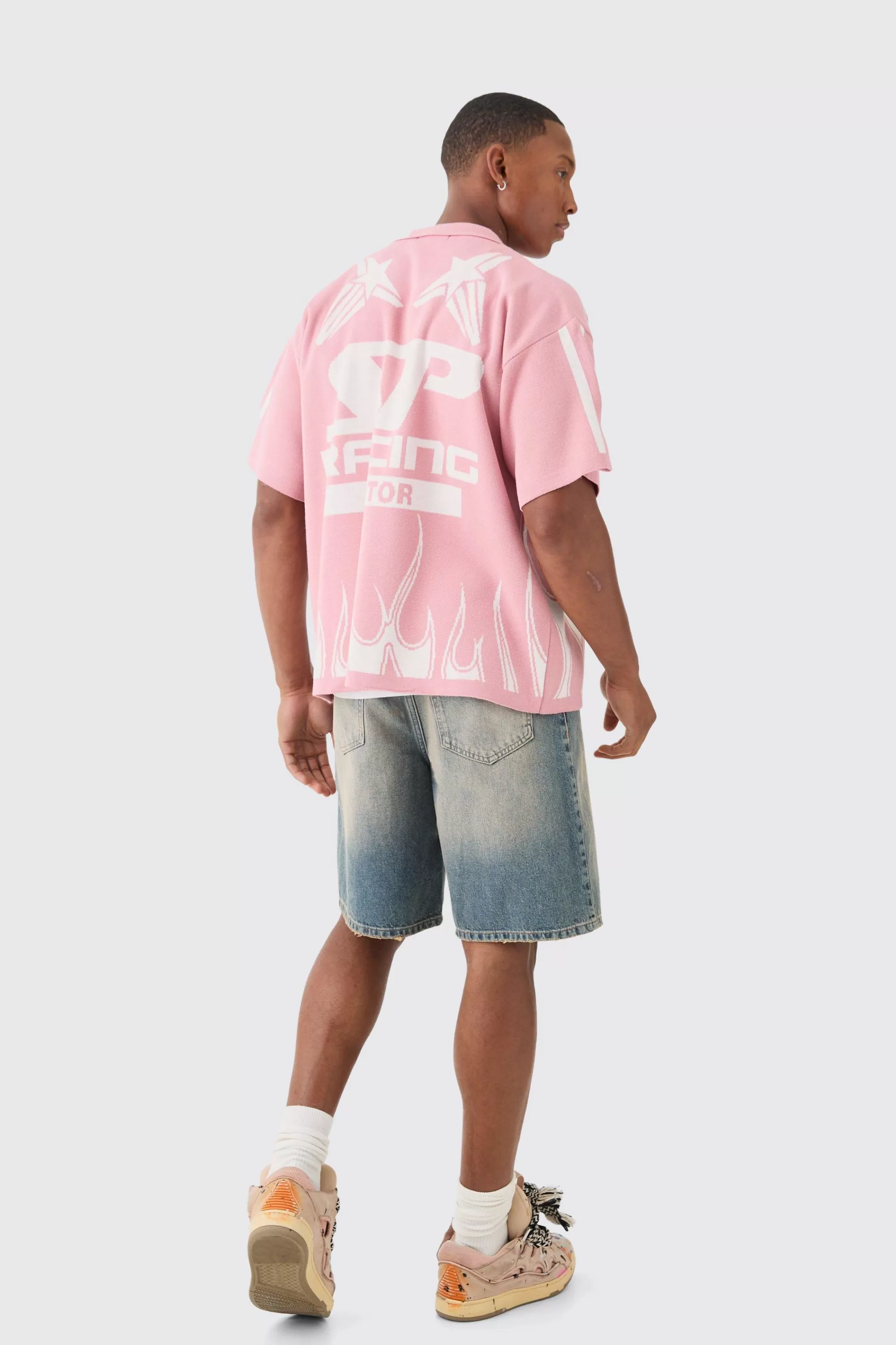boohooMAN Boxy Fit Knitted Moto Shirt | UK