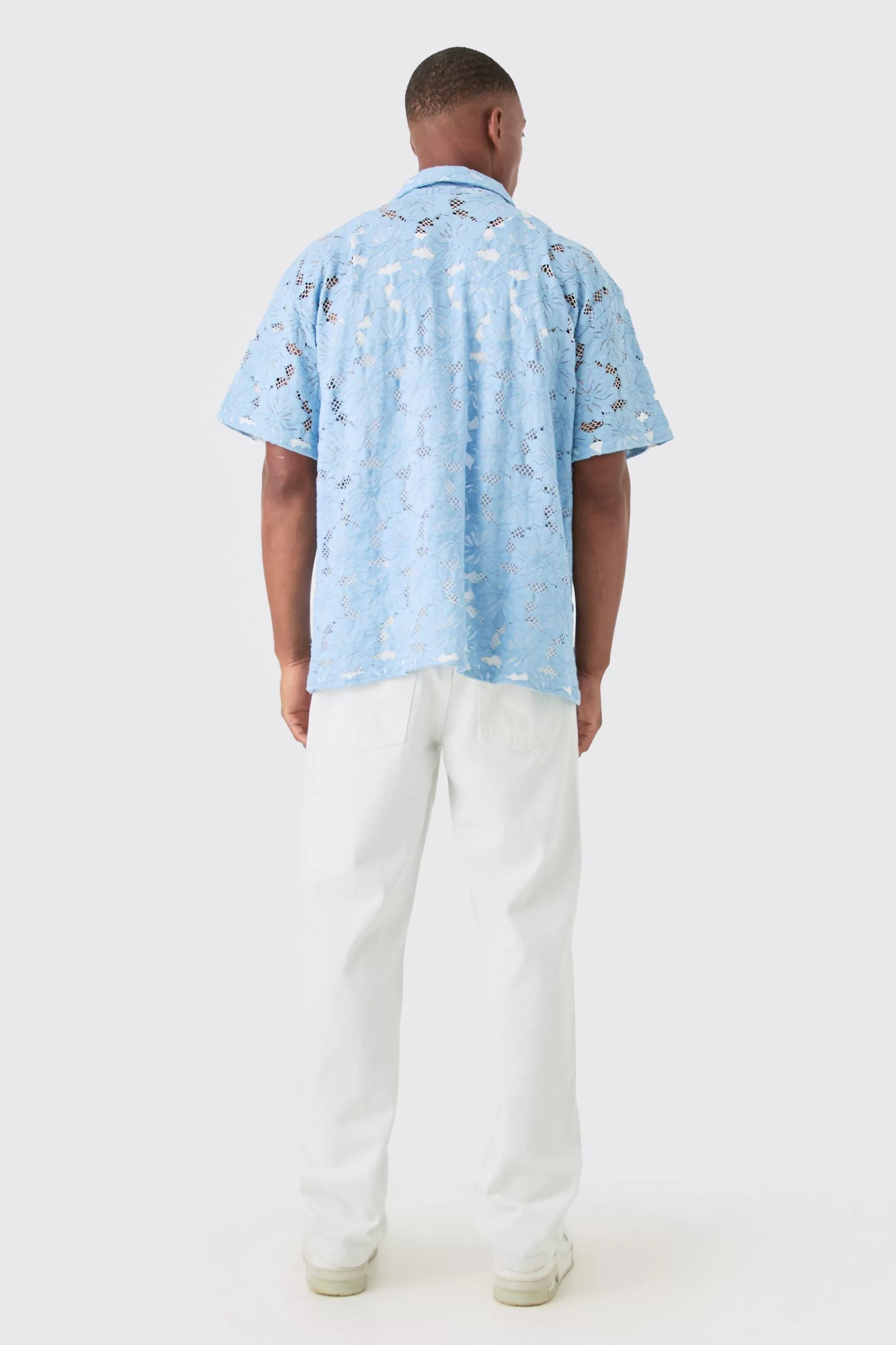 boohooMAN Boxy Floral Lace Shirt | UK